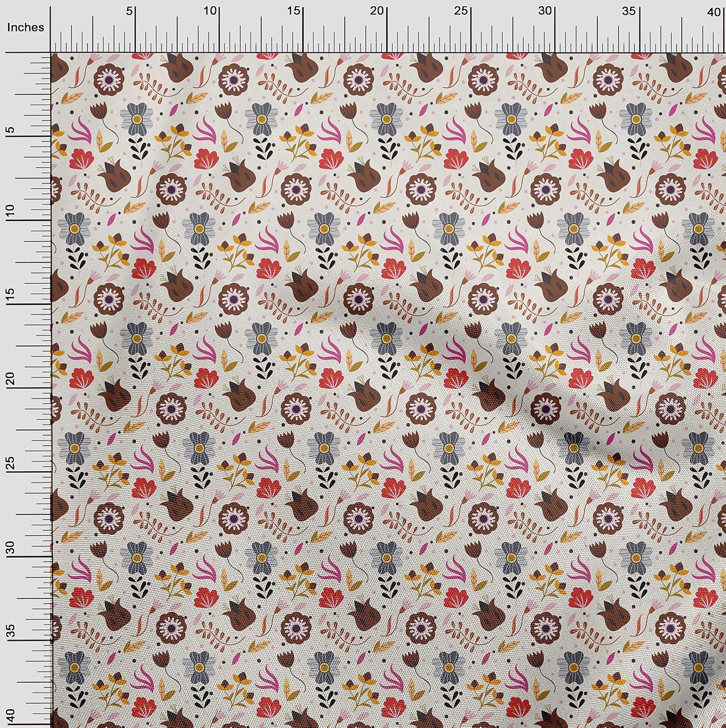 oneOone Cotton Flex Gray Fabric Leaves & Floral Artistic DIY Clothing Quilting Fabric Print Fabric By Yard 40 Inch Wide