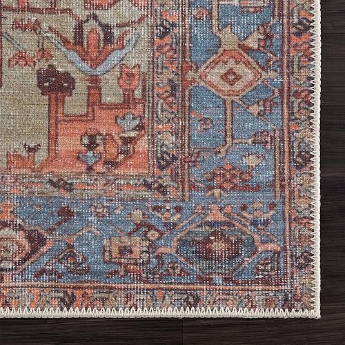 Miniatura 6 de Bloom Rugs - Tapete de área tradicional lavable para sala de estar, dormitorio, comedor y cocina color terracota y azul tamaño exacto 3 x 5 pies