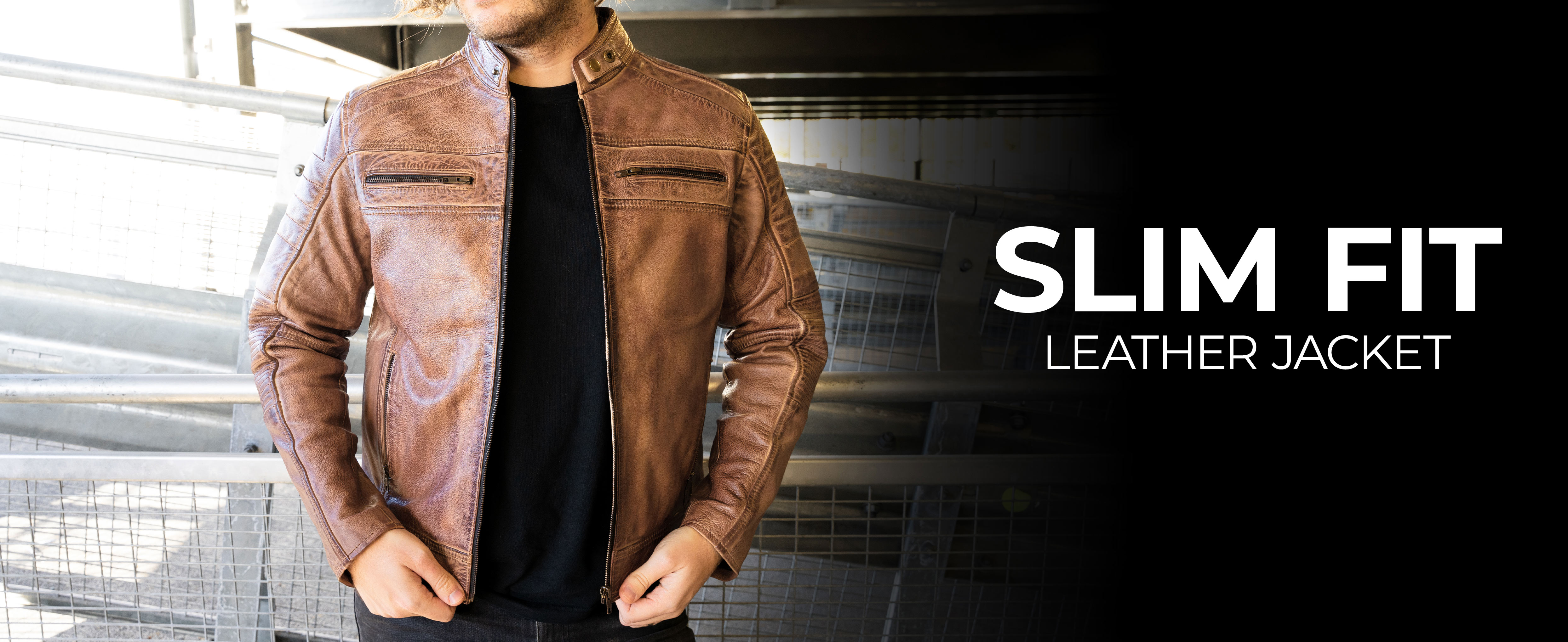 Veste Moto En Cuir Véritable Leatherick - Look Vintage Vieilli Pour Homme - Marron Clair