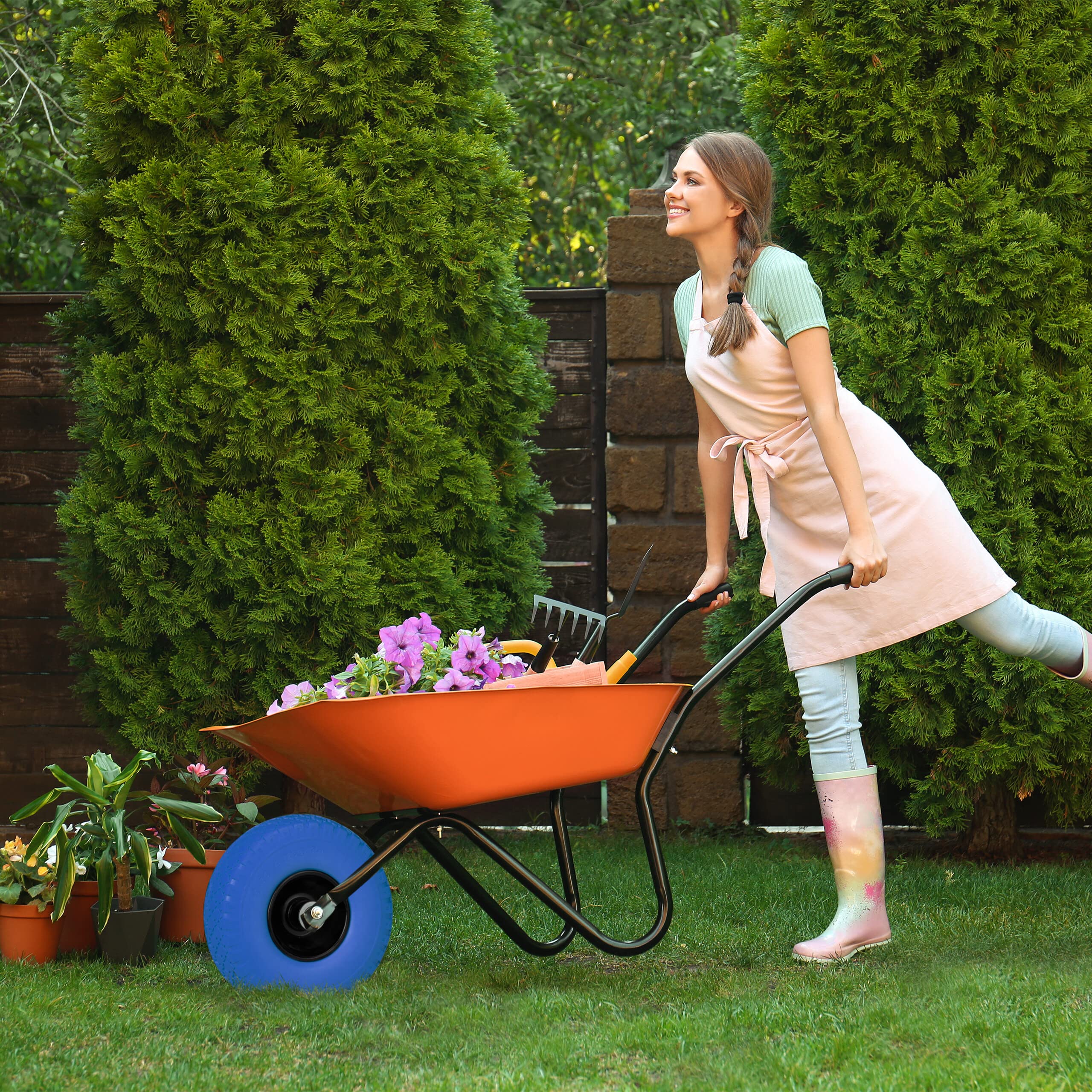 Relaxdays Ruota per Carrello 3.00-4, Set da 2, Gomma Piena, Cerchione in Acciaio, Antiforatura Fino a 100 kg, Nero Blu