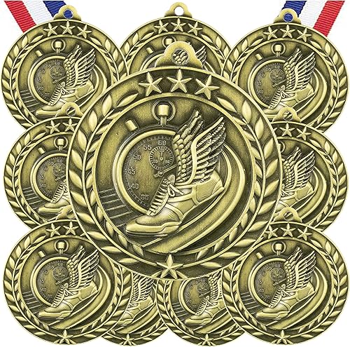 Express Medals Varios paquetes de 10 estilos de medallas de premio de pista con cintas para el cuello Premio Trofeo Premio Regalo