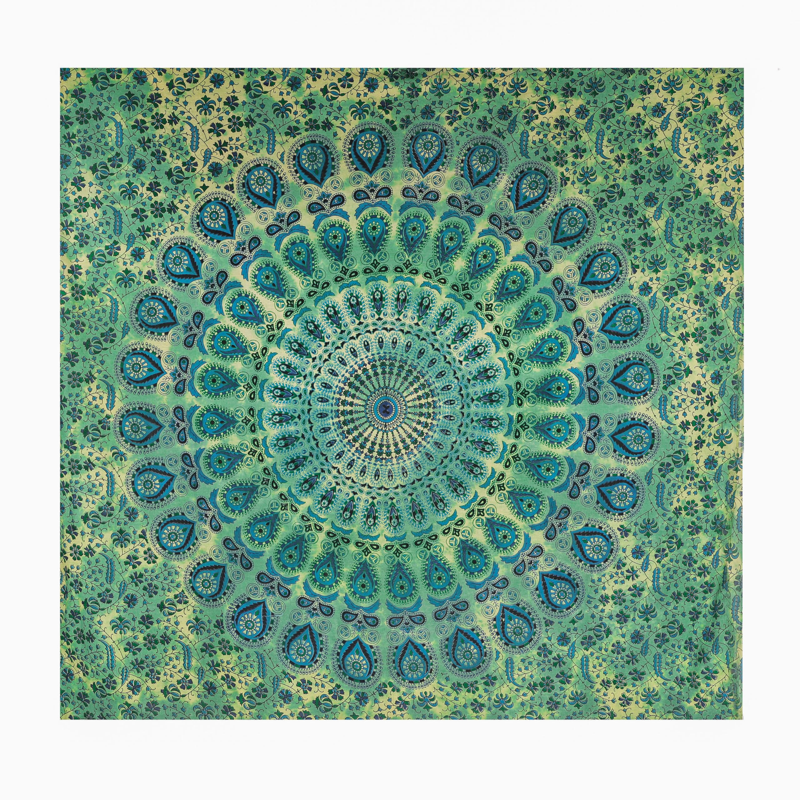 FURNISHFUL FINESSE Mandala Wandteppich Grün Wandbehang Wandteppiche Boho Pfau Wandtuch für Dekor Zuhause und Wohnzimmer– 228 x 274 cm