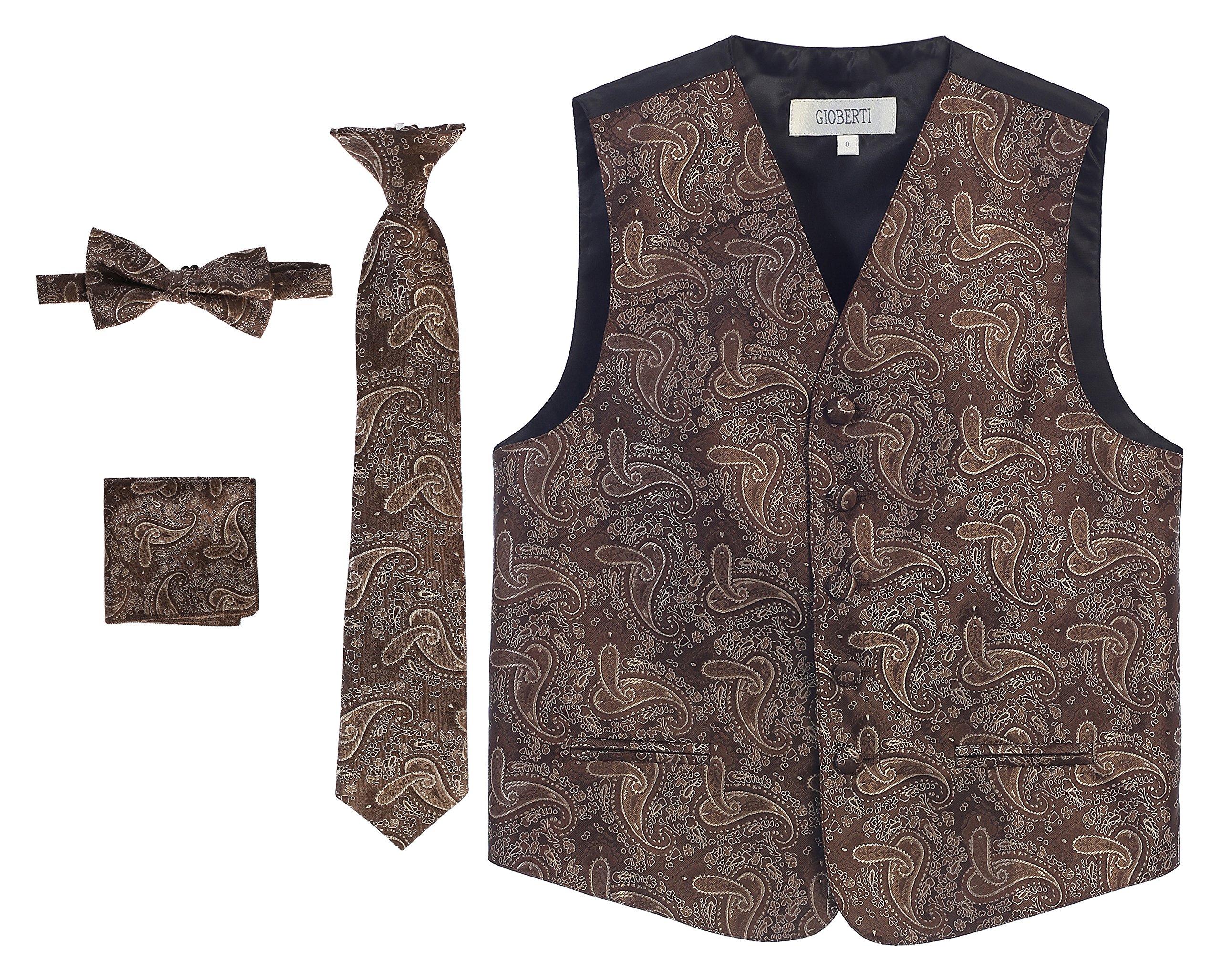 Gioberti Kids and Boys 4pc Paisley Vest Set - Vest, Bowtie, Tie, Pocket Square