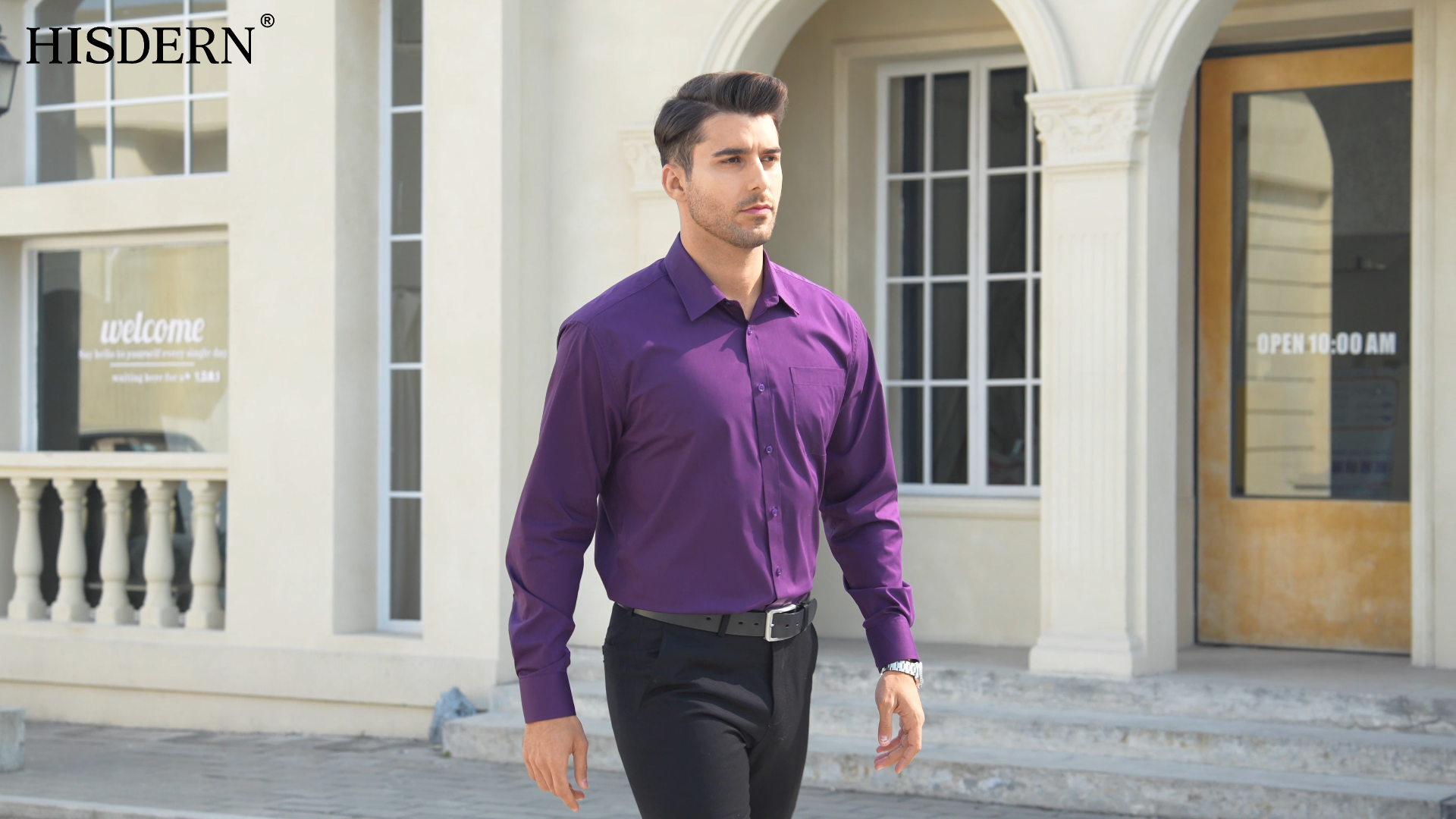 HISDERN 101C Men's Solid Dress Shirt Mens Purple s Long Sleeve Dark Purple Button Down Shirts for Men Casual Solid Formal Business Wedding Shirt Regular Fit S : Clothing, Shoes &