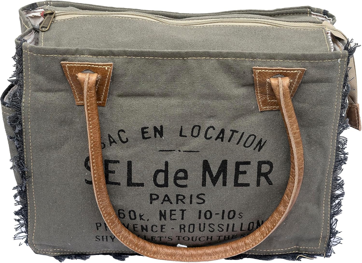 Shy Shy Bags Sel De Mer Canvas & Cowhide Tote Bag - Upcycled Radiant Leather Hand Bag - Image 2