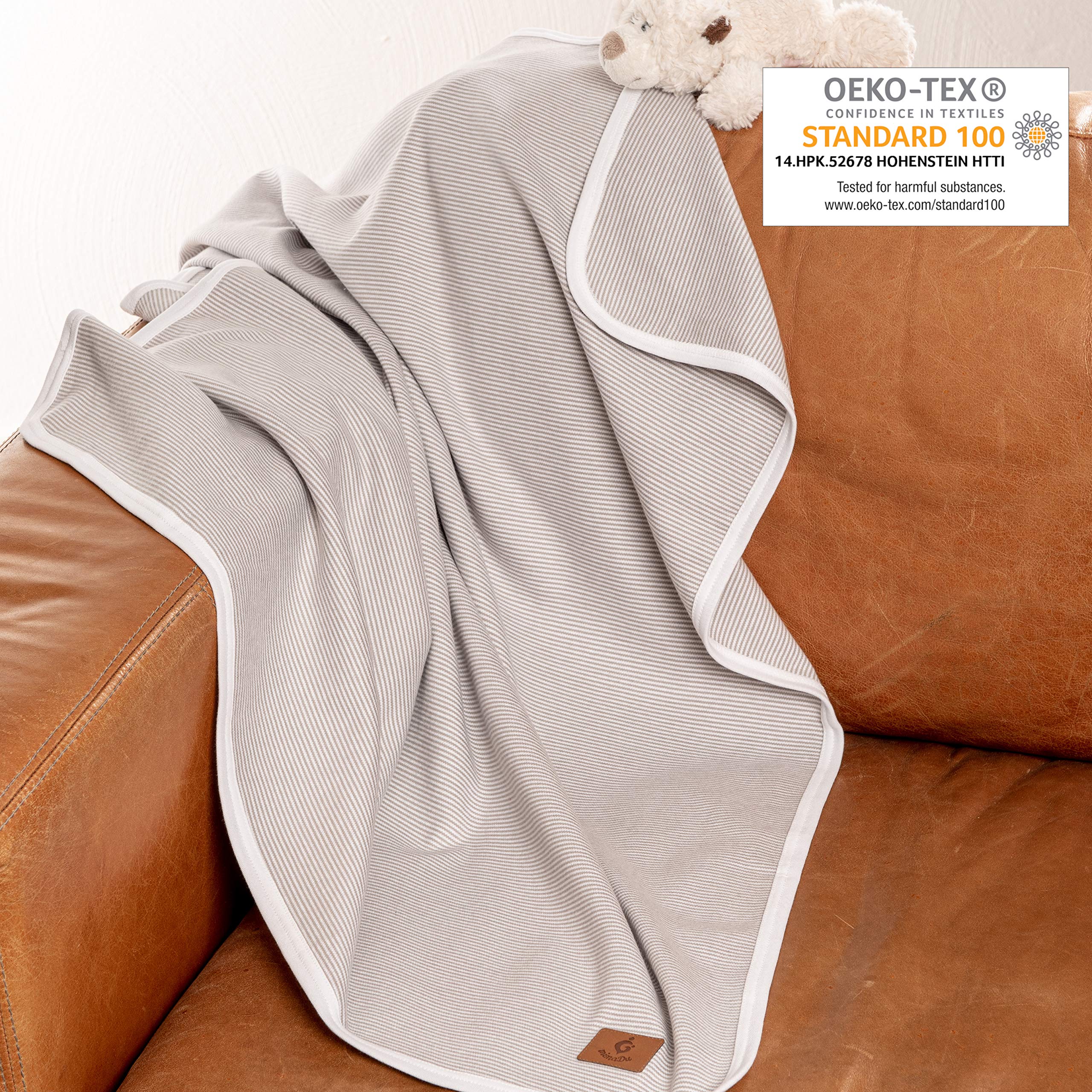 mimaDu - Premium Babydecke 100% Oeko-TEX gekämmte Baumwolle - Baby Baumwolldecke ideal als Kuscheldecke für Junge & Mädchen - Winter Baby Decke extra warm, weich & atmungsaktiv 80x100cm (Grau/Weiß)