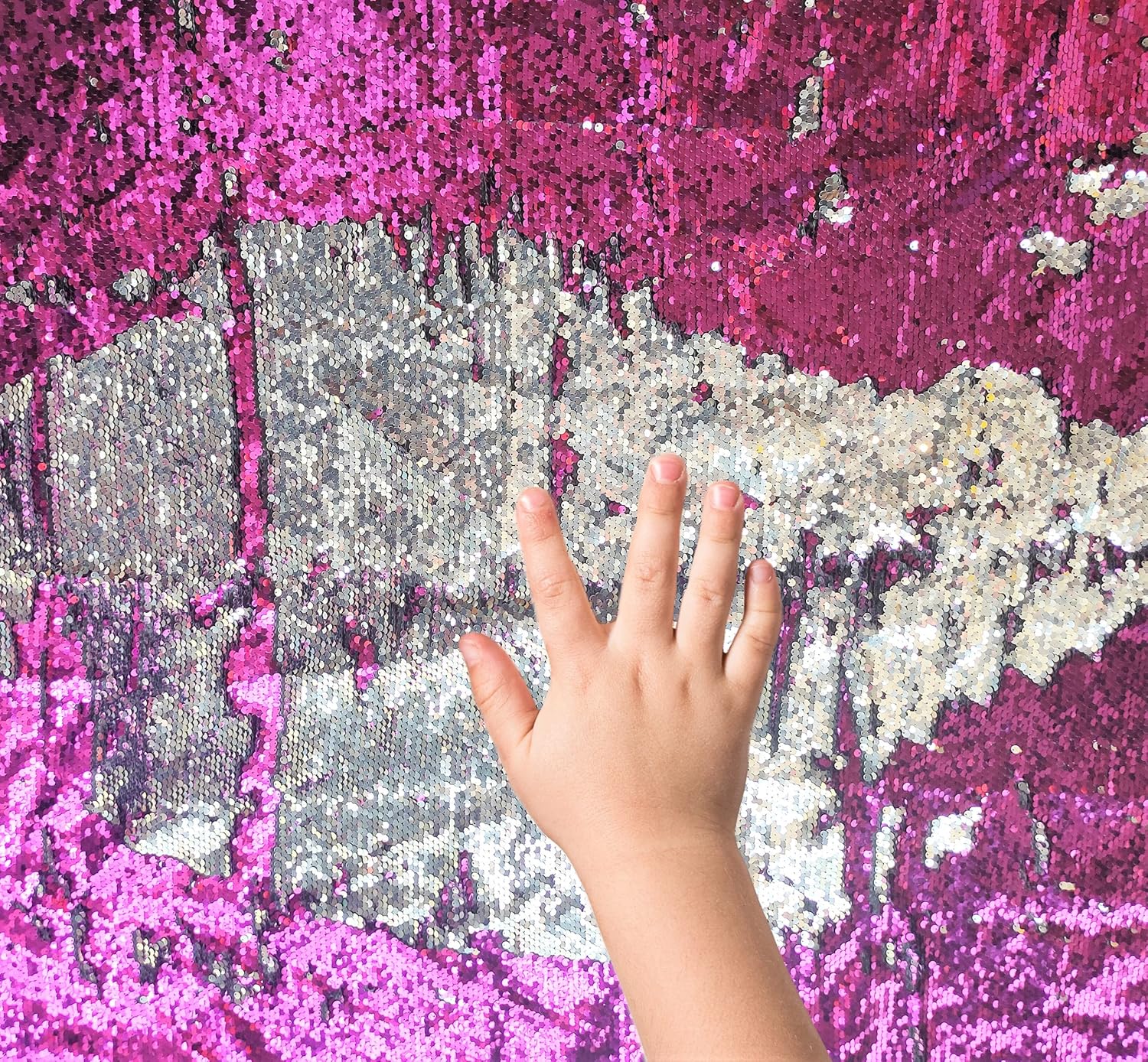 Sensory Wall Sequin Flip Fabric for Kids,2Yard Large Sequins Sensory Materials Fidget Play for Toddlers,Tactile Reversible Fabric Sensory Materials for Classroom Calming Corner (2 yd, Purple + Silver)