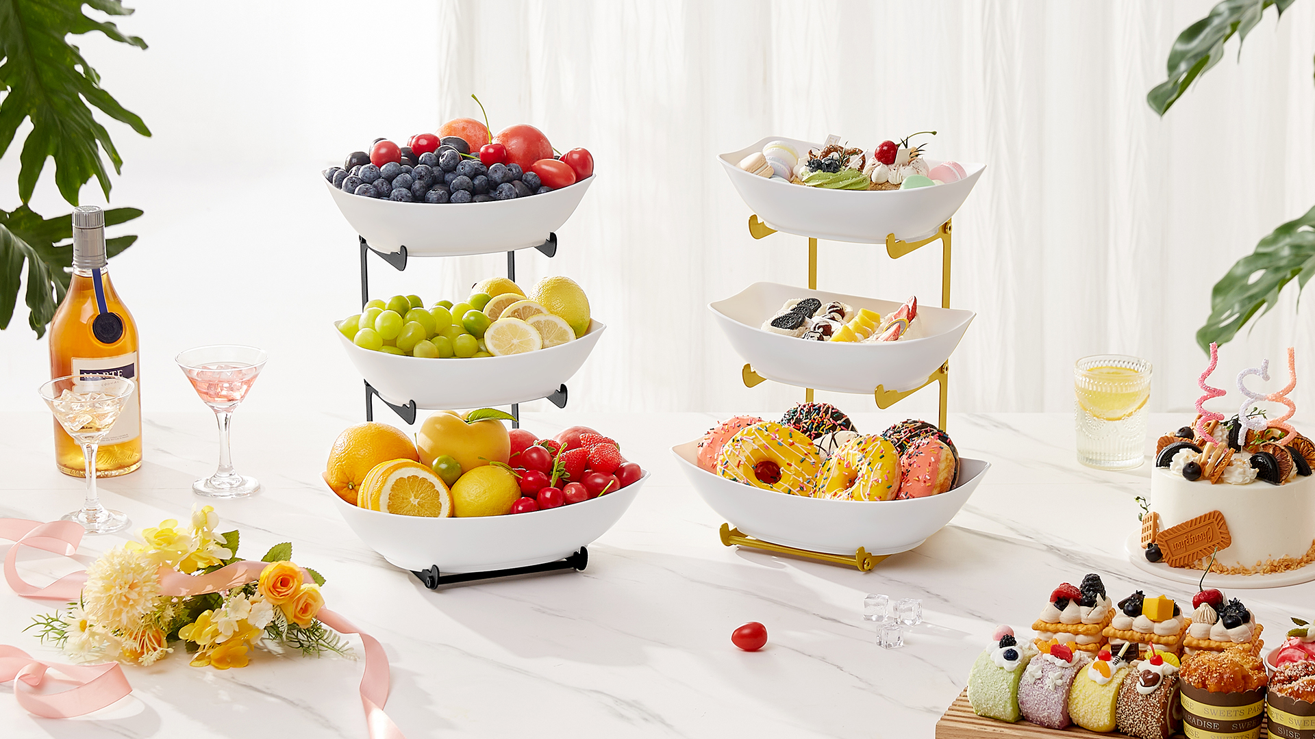 Alzata A 3 Piani Con Ciotole In Plastica Lifewit - Per Buffet, Feste E Antipasti