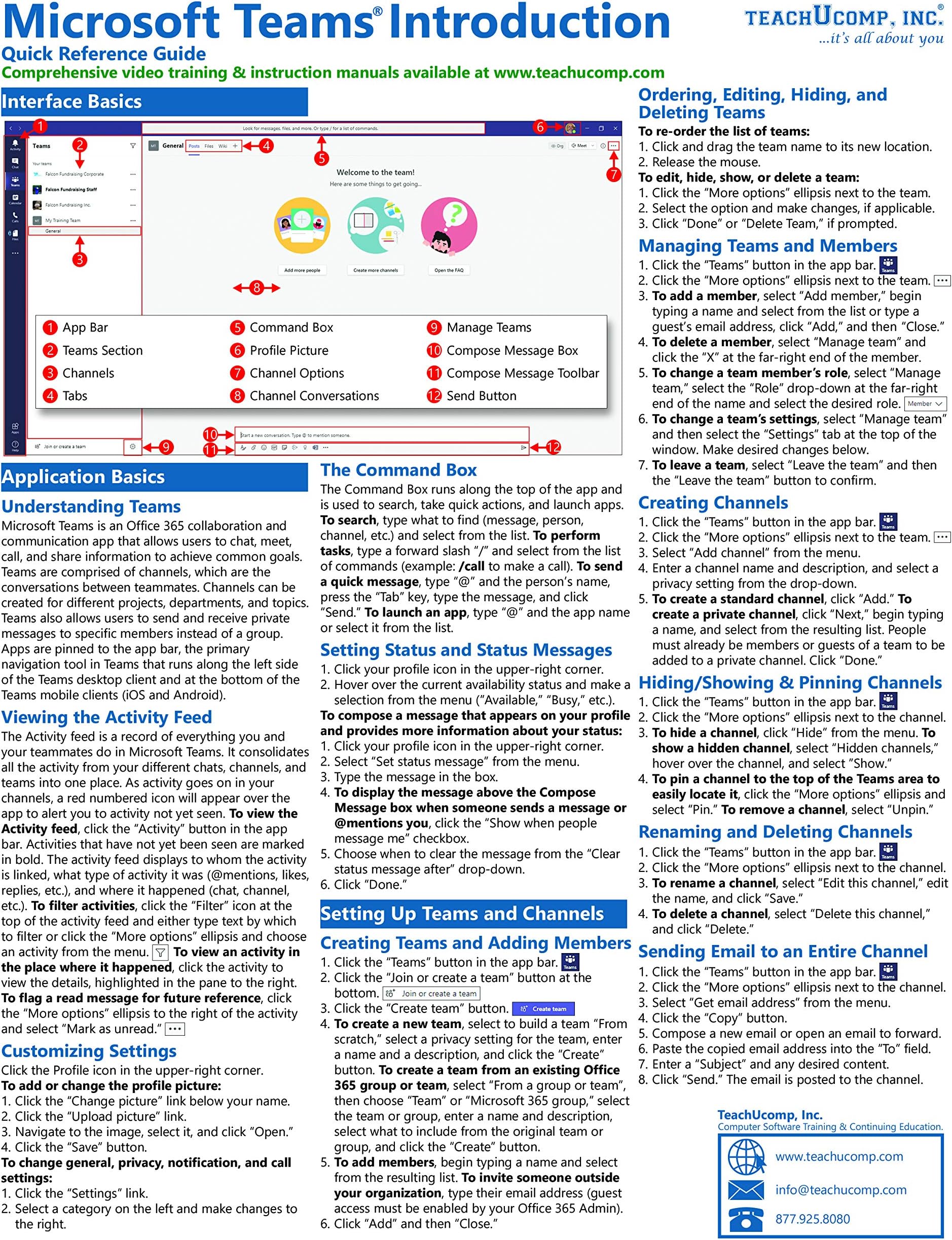Microsoft TEAMS Introductory Quick Reference Training Tutorial Guide (Cheat Sheet of Instructions & Tips - Laminated Card)