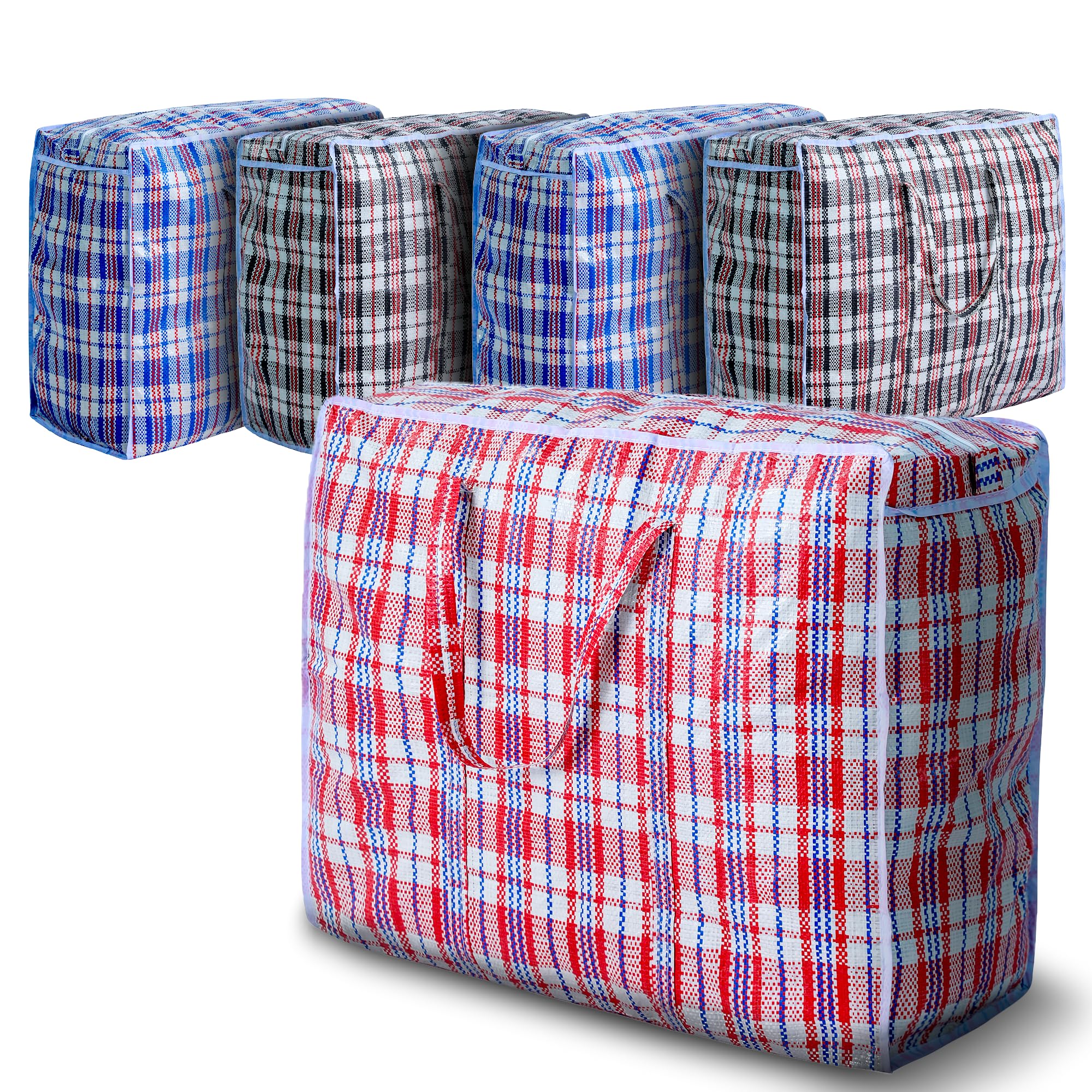 VIROSA EXTRA LARGE Strong and Durable Laundry Bags | PACK of 5 | 80cm x 60cm | Ideal for Laundry/Moving House/Shopping/Storage | Reusable Store Zip Bag,Red, Black, Blue