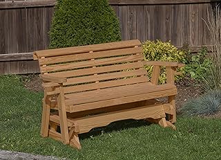 ECOMMERSIFY INC Amish Heavy Duty 800 Lb Roll Back Pressure Treated Porch Patio Garden Lawn Outdoor Glider with Cup Holders-4 Feet-Brown-Made in USA