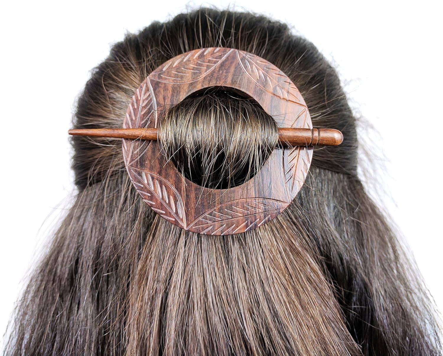Premium Vintage Polished Wooden Shawl Pins | Hair Barrettes & Hair Clip | Personal & Beauty Care Accessories (Circular Rosewood)