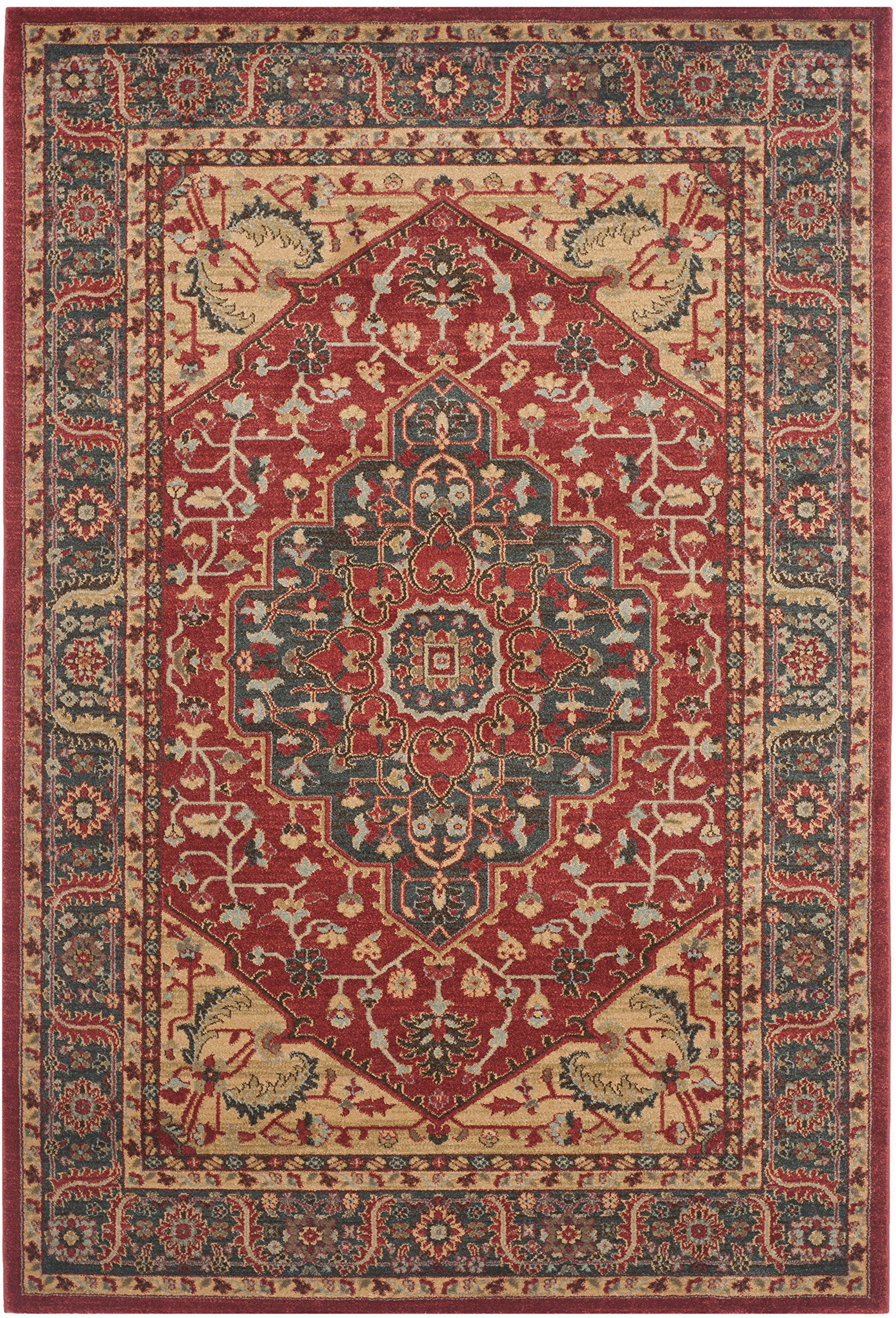 SAFAVIEH Traditionell Teppich für Wohnzimmer, Esszimmer, Schlafzimmer - Mahal Collection, Kurzer Flor, Marineblau und Rot, 155 X 231 cm