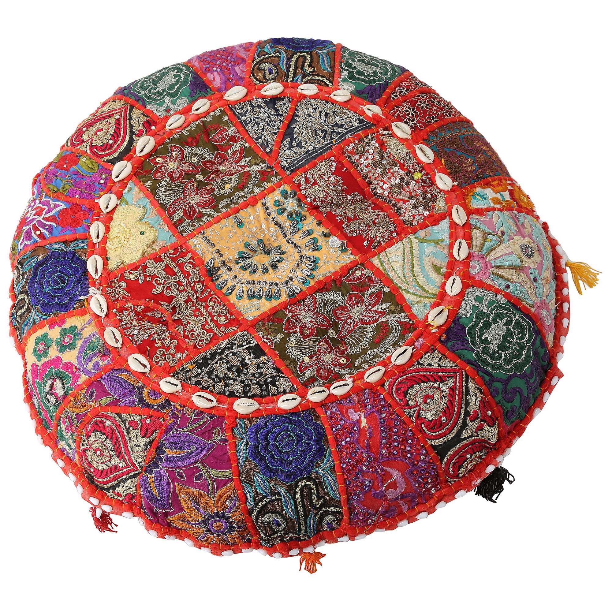 INDIGENOUS Elegant Cotton Embellished Khamadiya Patch Work Pouffes-image-13