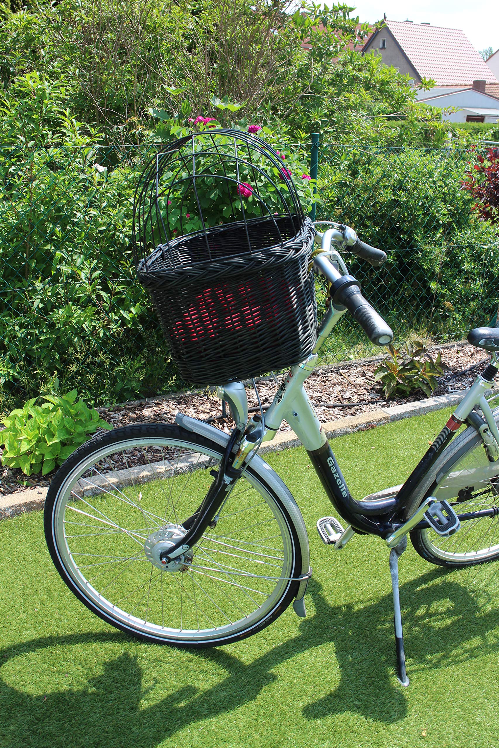 Hundefahrradkorb für Fahrradlenker aus Weide mit Metallgitter und Kissen in Schwarz Lenkrad Weidenkorb (ohne Kissen)