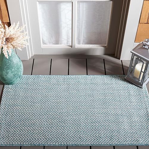 Safavieh Colección Courtyard CY8022 Alfombra, 2 pies x 3 pulgadas x 5 pies, aguamarina y gris, impermeable, fácil de limpiar, sin pelusa, para