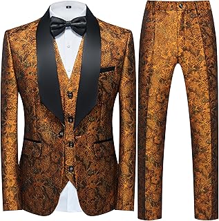 Mens Slim Fit Suit 3 Piece 1 Button Paisley Prom Floral Wedding Tuxedo for Men