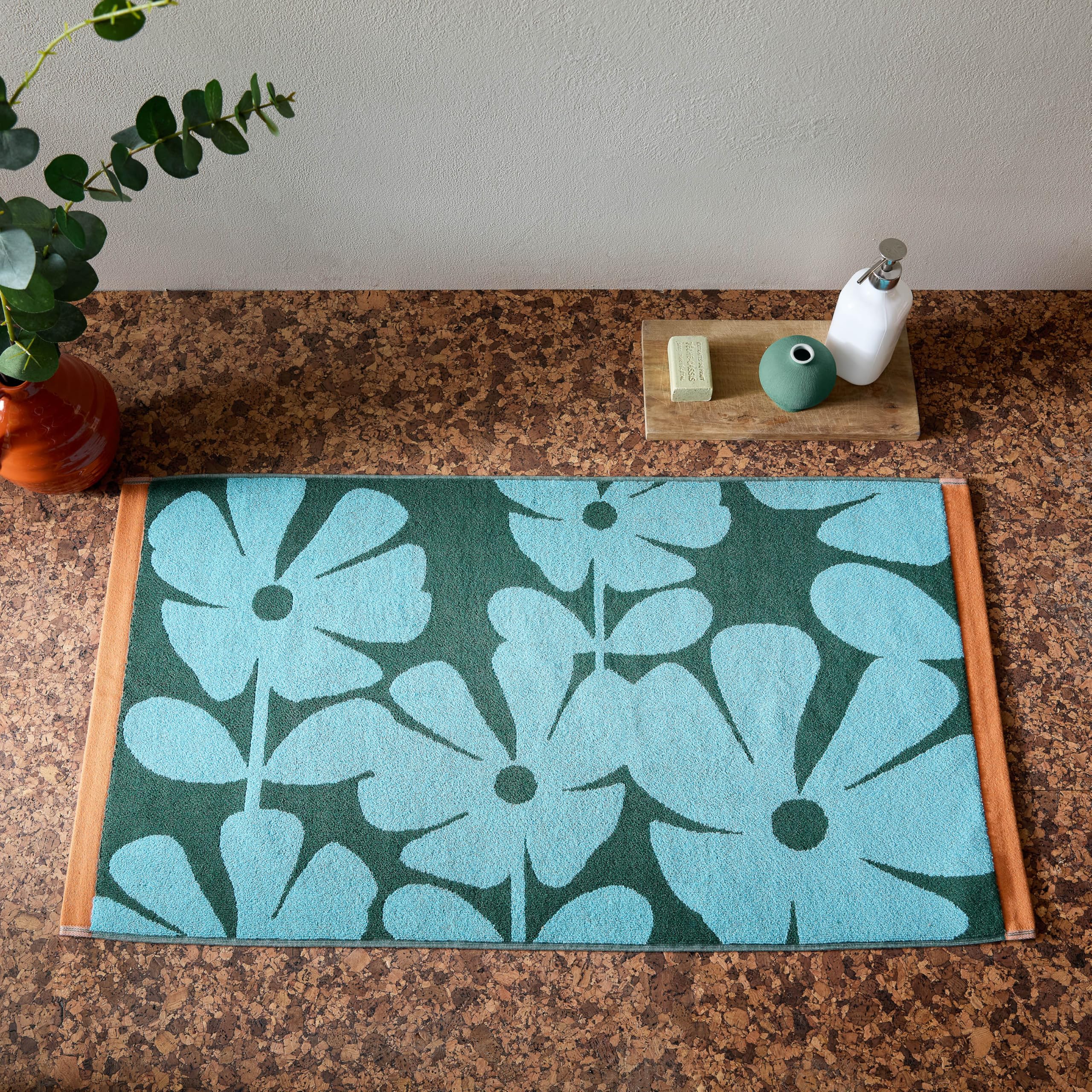 Orla Kiely Bathroom Wildflower Blue Lagoon - Bath Mat, 50x90cm