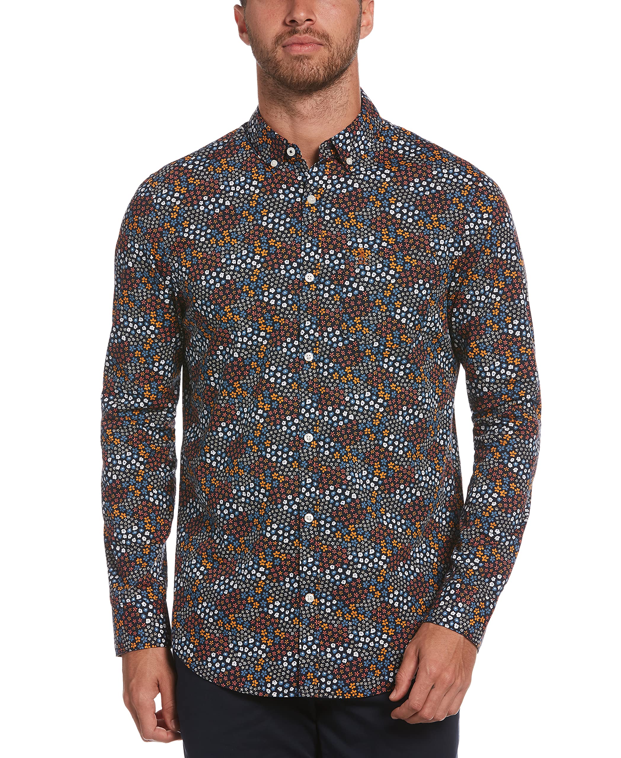 Original Penguin Mens Retro Floral Print Long Sleeve Button Down