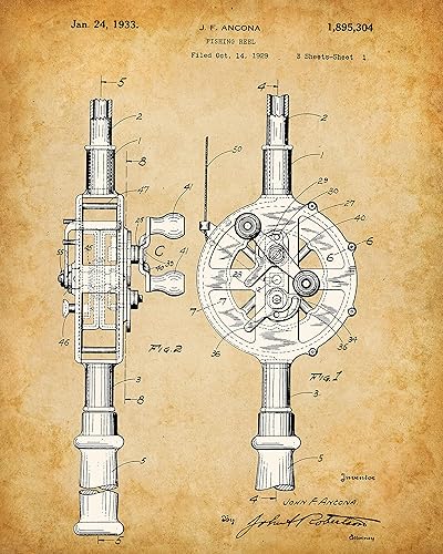 Fishing Rod and Reel Patent Print - Great for Lake House Decor, Cabin and Beach Man Cave Sign, Fishing Wall Decor, Classic Gifts for Fisherman,