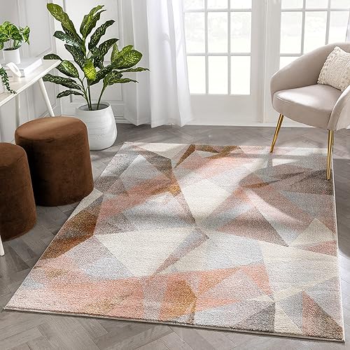 Tapete de área en barra color rosa diseño abstracto geométrico multicolor moderno 2 x 7 2 pies 3 pulgadas x 7 pies 3 pulgadas contemporáneo tejido