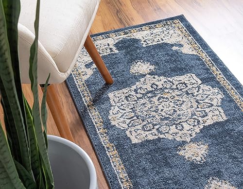 Miniatura 6 de Unique Loom Utopia Collection - Alfombra de área tradicional clásica de inspiración vintage con tonos cálidos (2' 0 x 6' 0 Runner, Azul MarinoBeige)