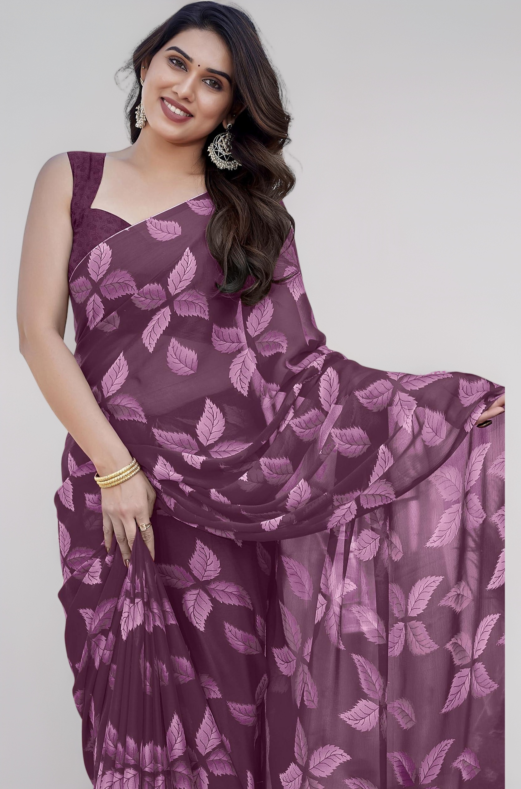 MIRCHI FASHION Women's Chiffon Floral Printed Saree with Blouse Piece