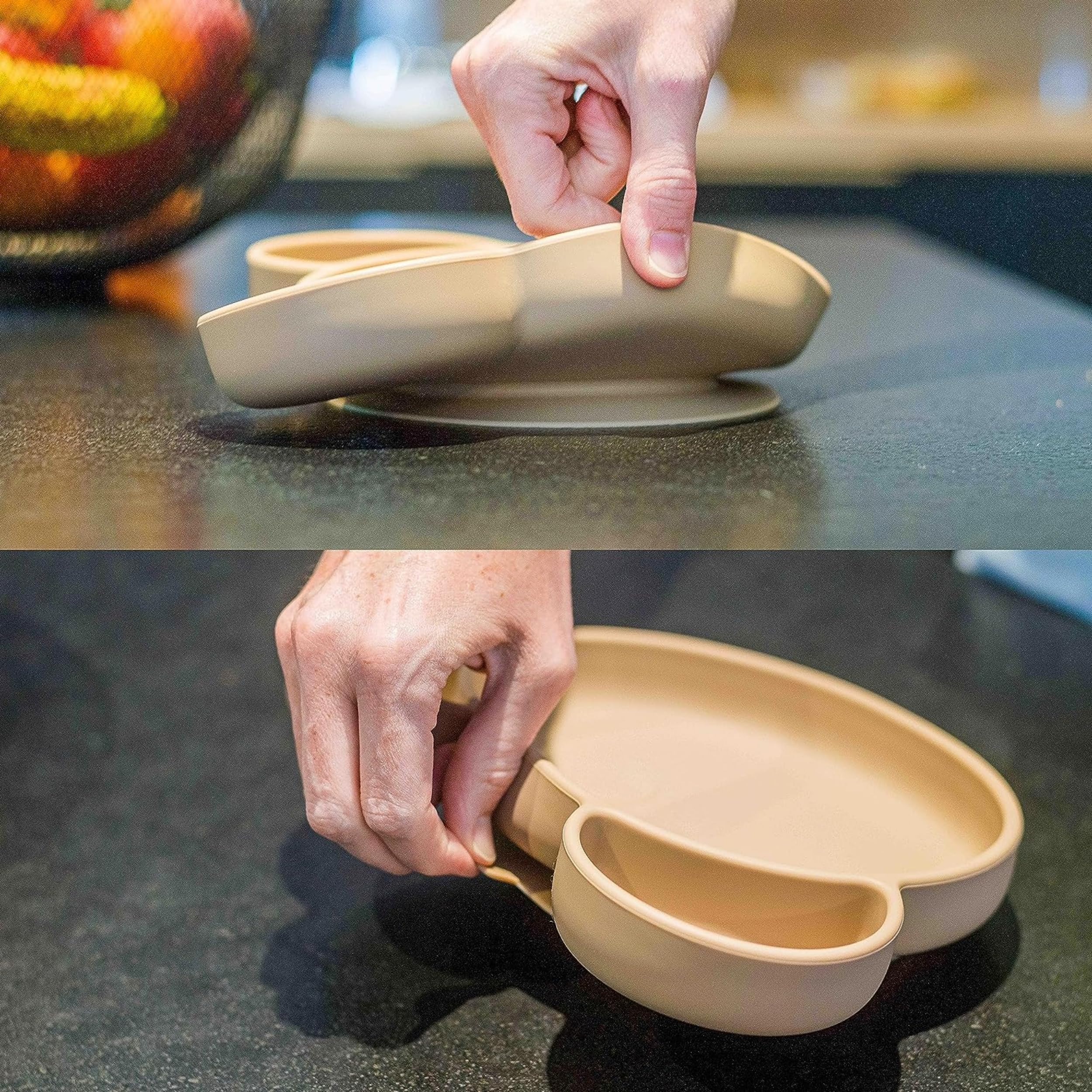 Set Repas Bébé Ti’Djuby - Assiette Ventouse, Bol, Couverts, Bavoir, Sac - Silicone Alimentaire Beige