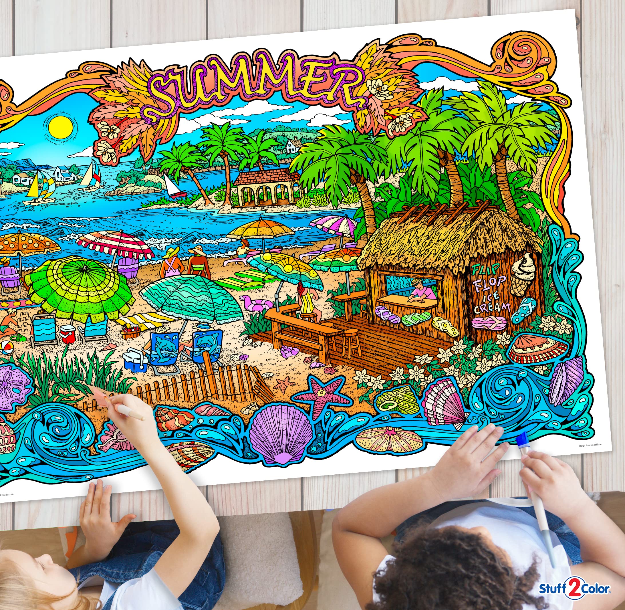 Amazon.co.jp: Summertime – 巨大な22 X 32.5インチラインアート塗り絵