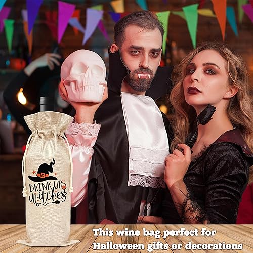 Miniatura 4 de KFNER Bolsa de regalo de vino de Halloween – Regalos de truco o trato para amigos, mejores compañeros de trabajo, bolsa de arpillera temática de