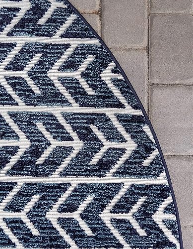 Miniatura 9 de Unique Loom Colección Outdoor - Alfombra Aston (8 pies, redonda, azul marinomarfil)