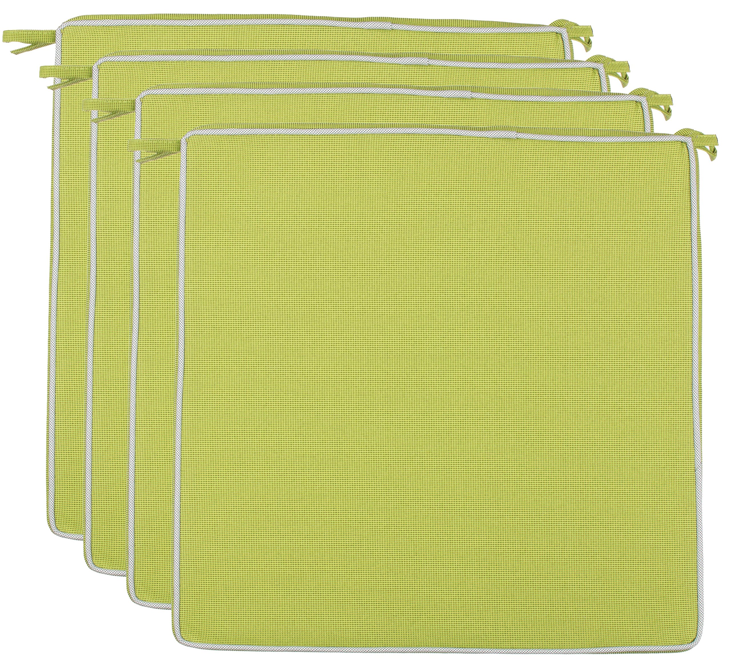 Brandsseller Set de 4 Cojines de asiento 40x40x4 cm – Cojine para silla repelente al Agua y las Manchas con Cintas de Sujeción y Ribete – interior y exterior – Cocina,Terraza, Jardín – Verde