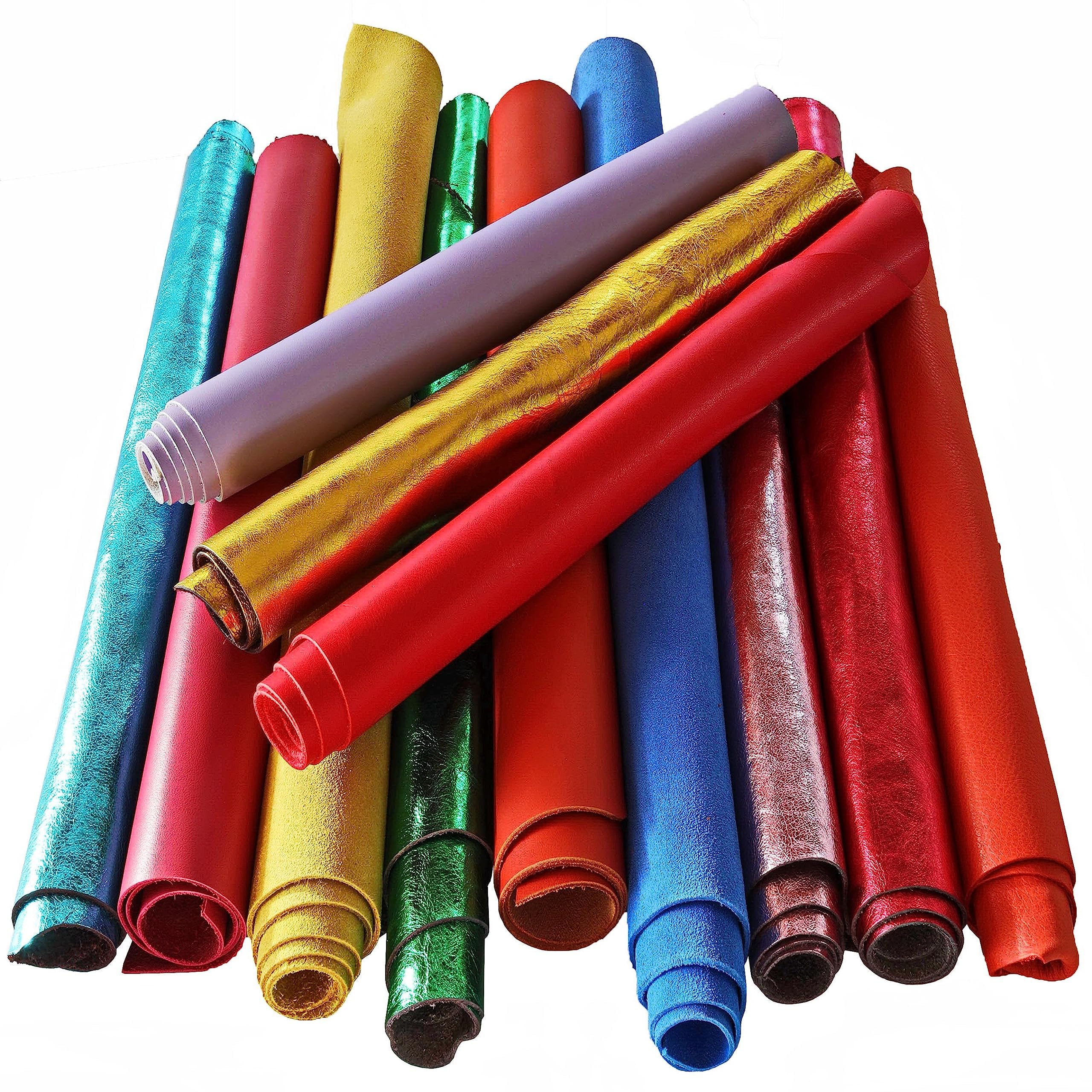 La Garzarara – Chutes de Cuir dans les Tons Vives – Minimum 25x20 cm Maximum 40x40 cm – 1 kg – Sélection Aléatoire pour Artisanat, Couture et Créations Fait-Main – Unis et à Motifs – -B105