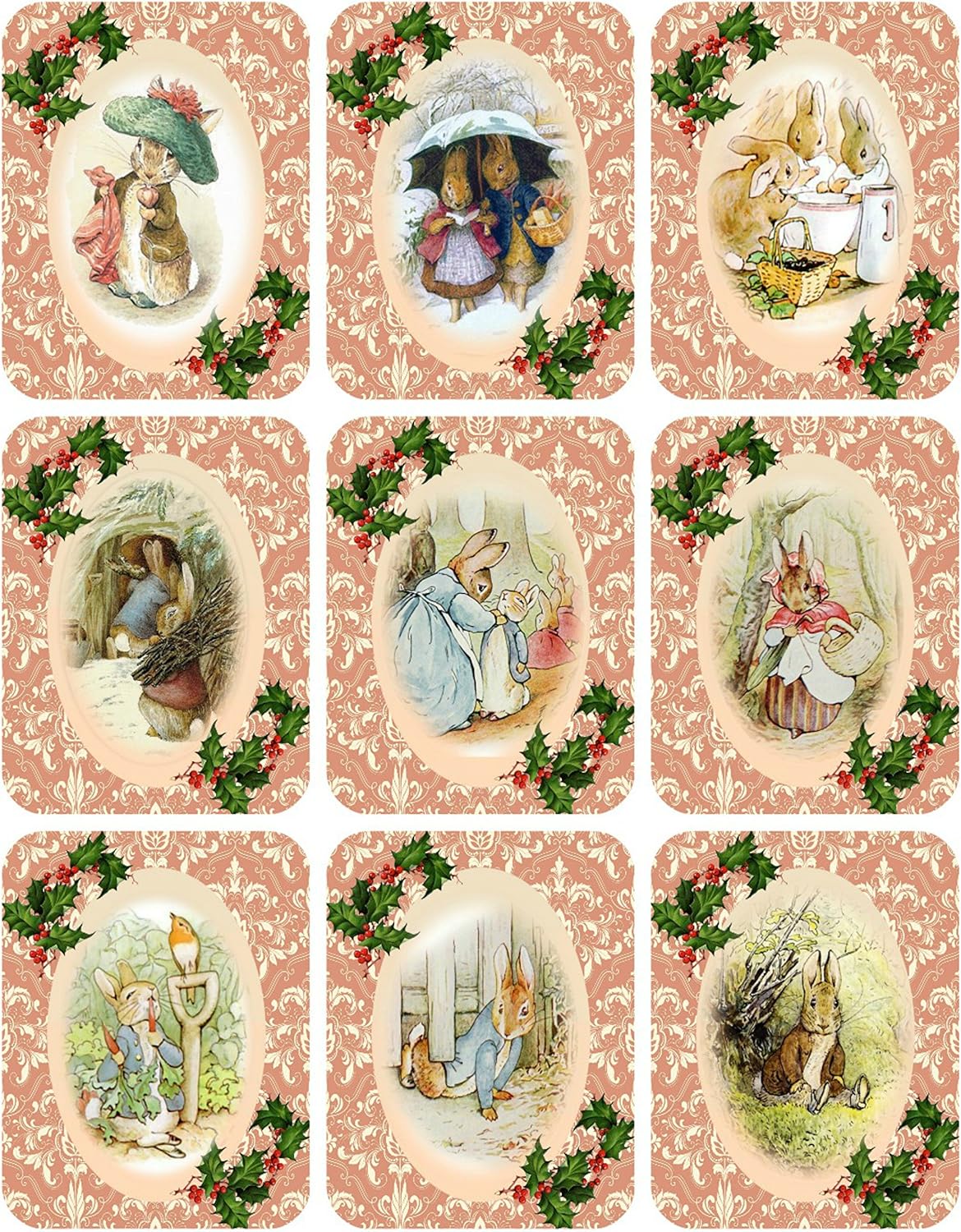 Peter Rabbit Collection Vintage Victorian Christmas Graphics Collage Sheet, Digital Scrapbooking, Prints, ATC, Gift Tags 8.5 x 11