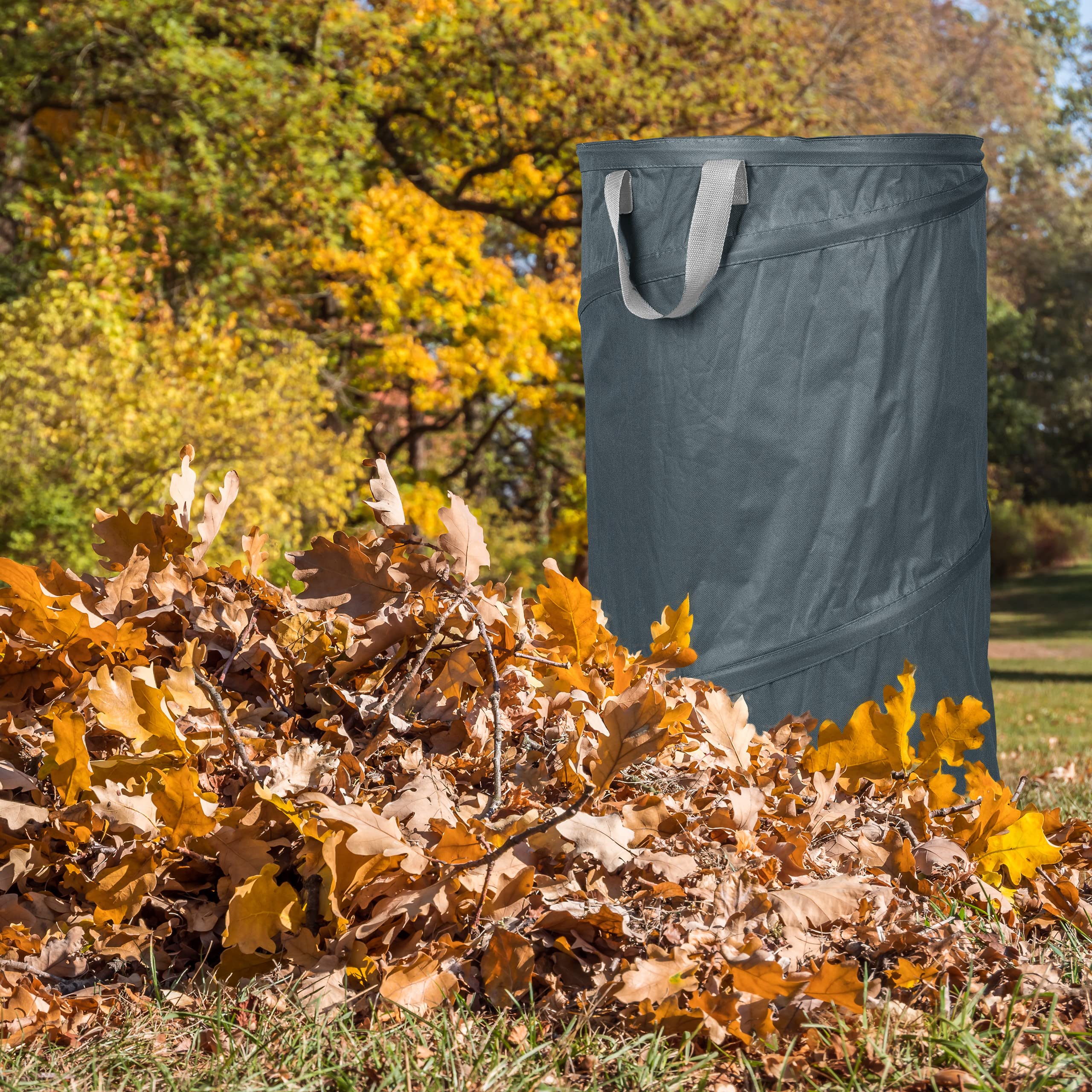 Relaxdays Sacchi da Giardinaggio, Set da 2, Fogliame e Rifiuti, Sistema Pop Up, 120 l, Impermeabile, HD72x45 cm, Grigio