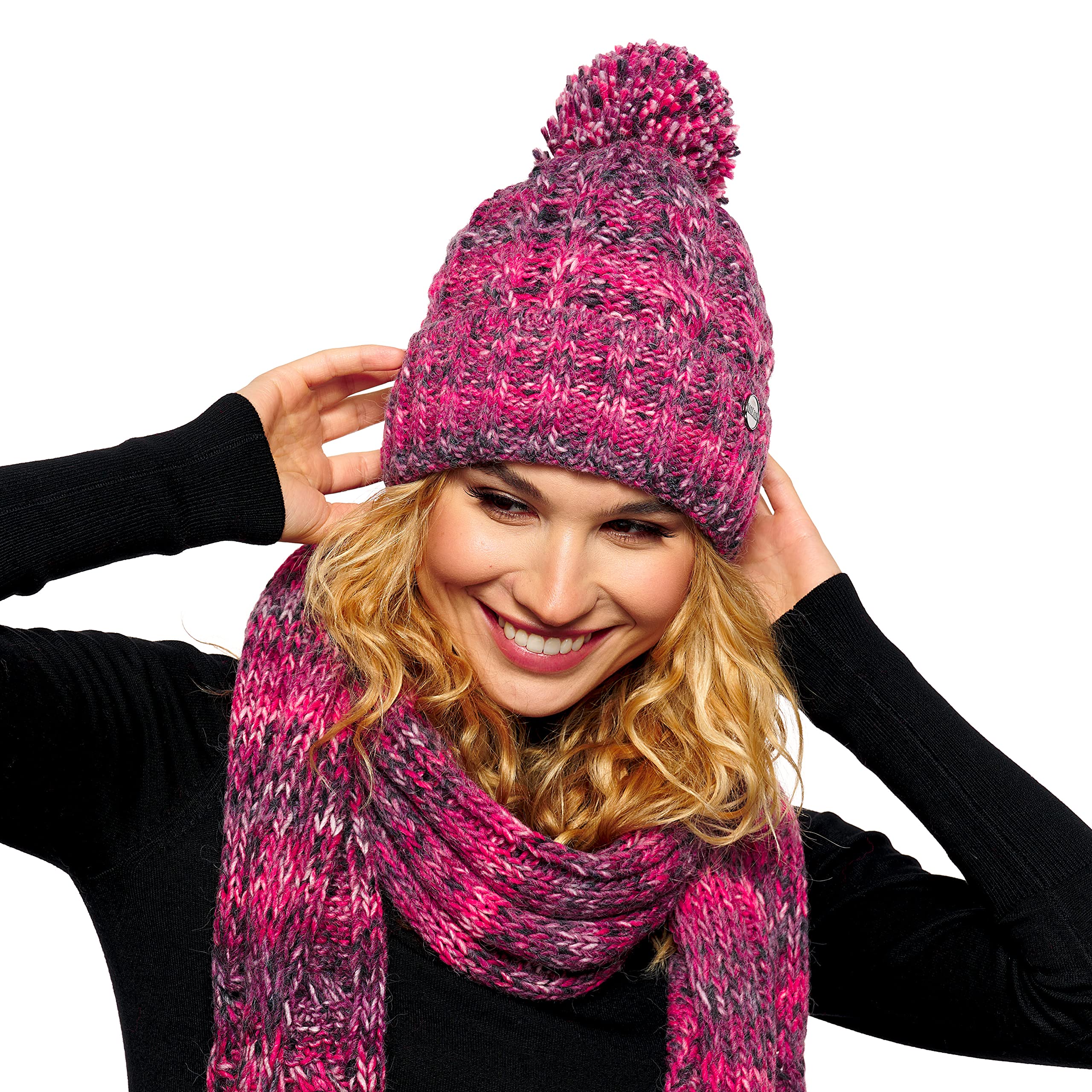 ELIMELI Damska zimowa czapka ciepła czapka z dzianiny czapka zimowa z pomponem Slouch Beanie damska zimowa czapka z pomponem wyprodukowana w UE, wybór kolorów 19005