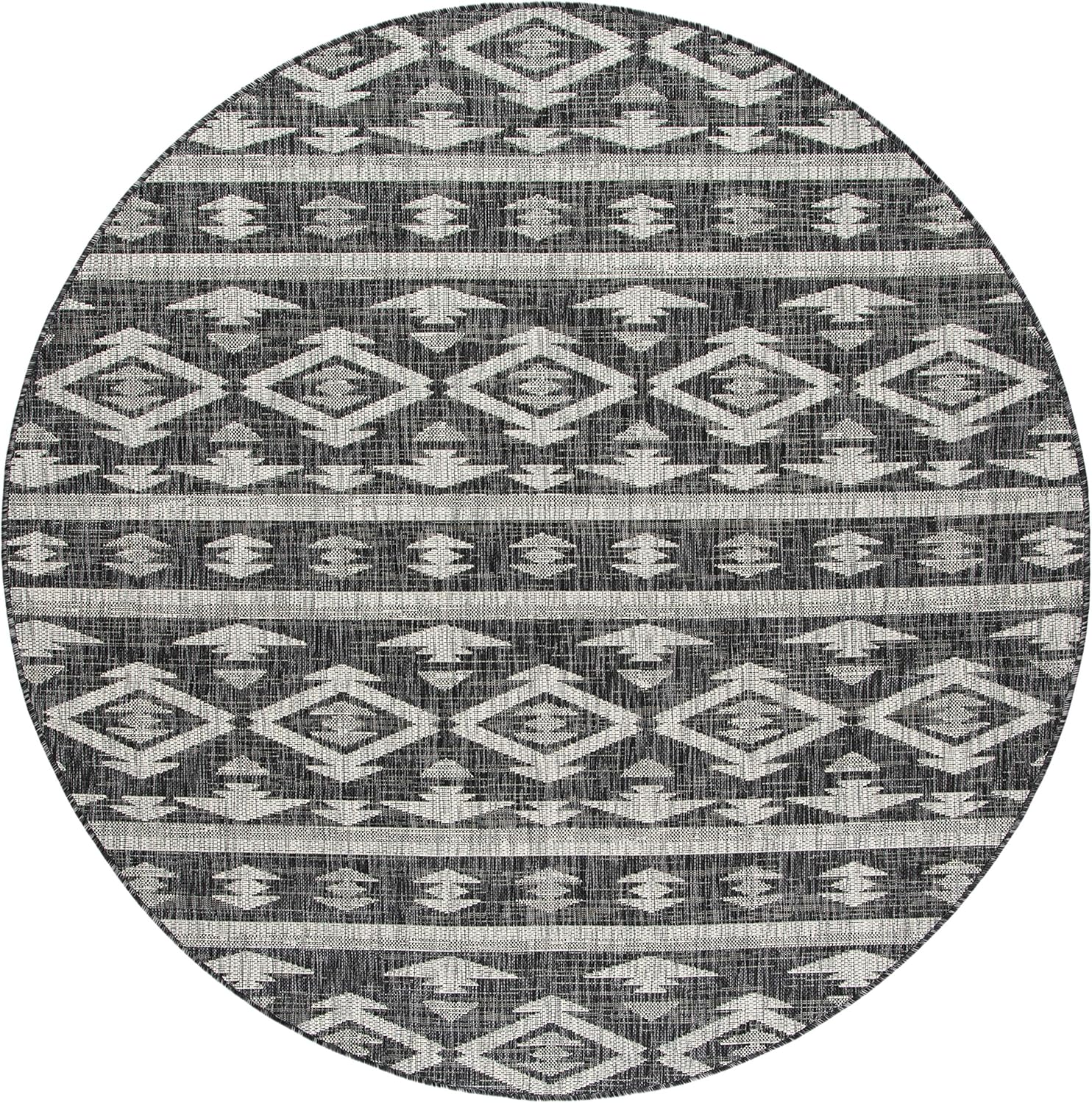SAFAVIEH Washable Rug Outdoor Courtyard Collection - 4' Round, Black & Grey, Non-Shedding & Easy Cleaning, Ideal for Patio, Backyard, Mudroom (CY8863-37621)