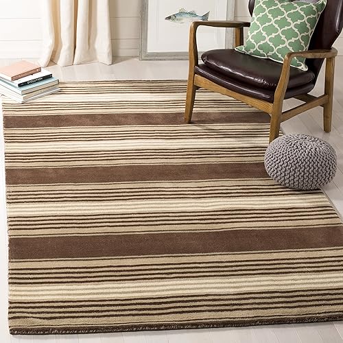 Martha Stewart Collection by SAFAVIEH - Alfombra de lana Harmony Stripe de 8 x 10 pies, diseño de hoja de tabaco MSR4541A