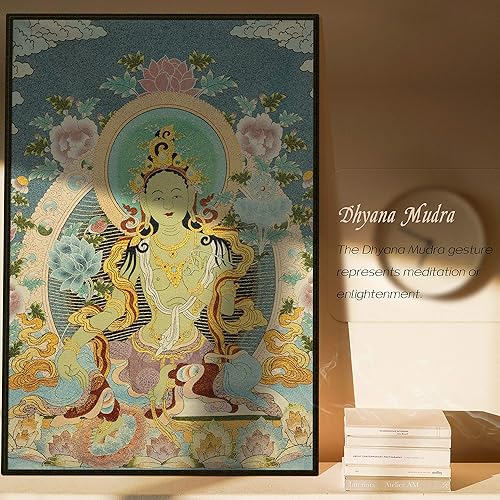 Miniatura 6 de ZenBless Bordado de seda tibetano Thangka con budismo Tara verde colgante de pared para decoración del hogar, tapiz de meditación