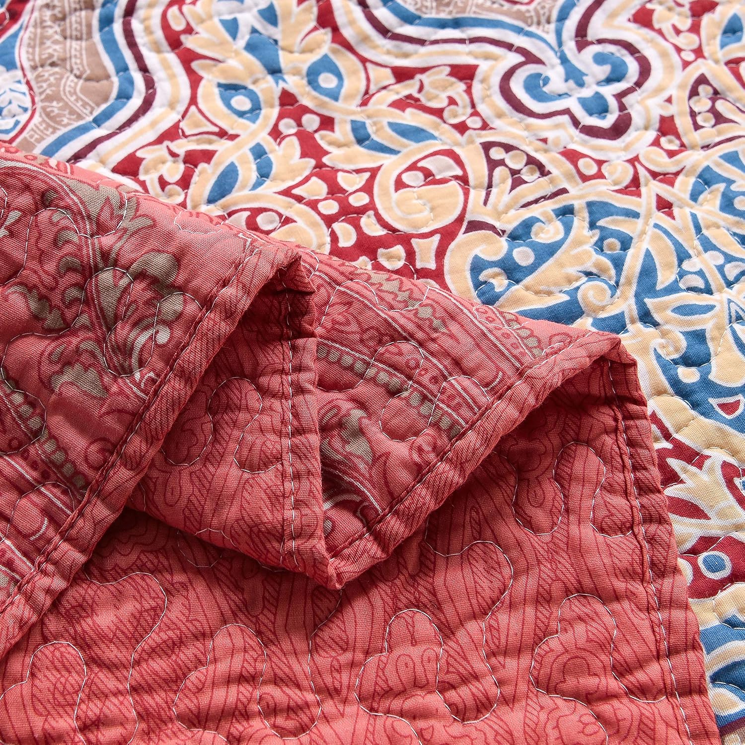 Exclusivo Mezcla 100% Cotton 2-Piece Rustic Printed Boho Twin Size (92x68 Inch) Quilt Set as Bedspread/Coverlet/Bed Cover- Lightweight, Reversible & Decorative