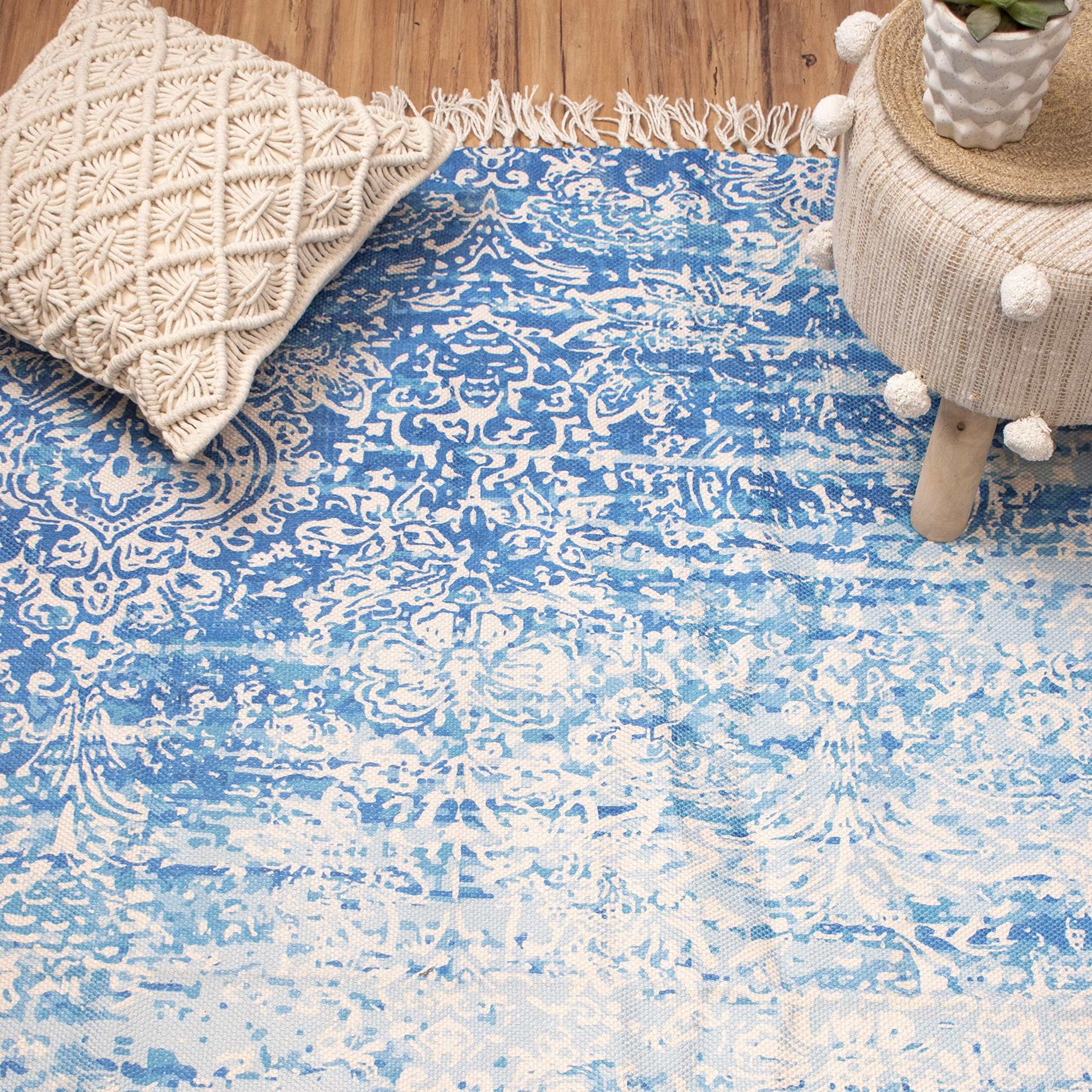 HOMADORN Handmade Sustainable PET Recycled Printed Modern Bohemian Dhurrie/Rugs/Carpet for Living Room, Drawing Room,Bedroom, Bedside Runner (Design 6, 4 FEET X 6 FEET)