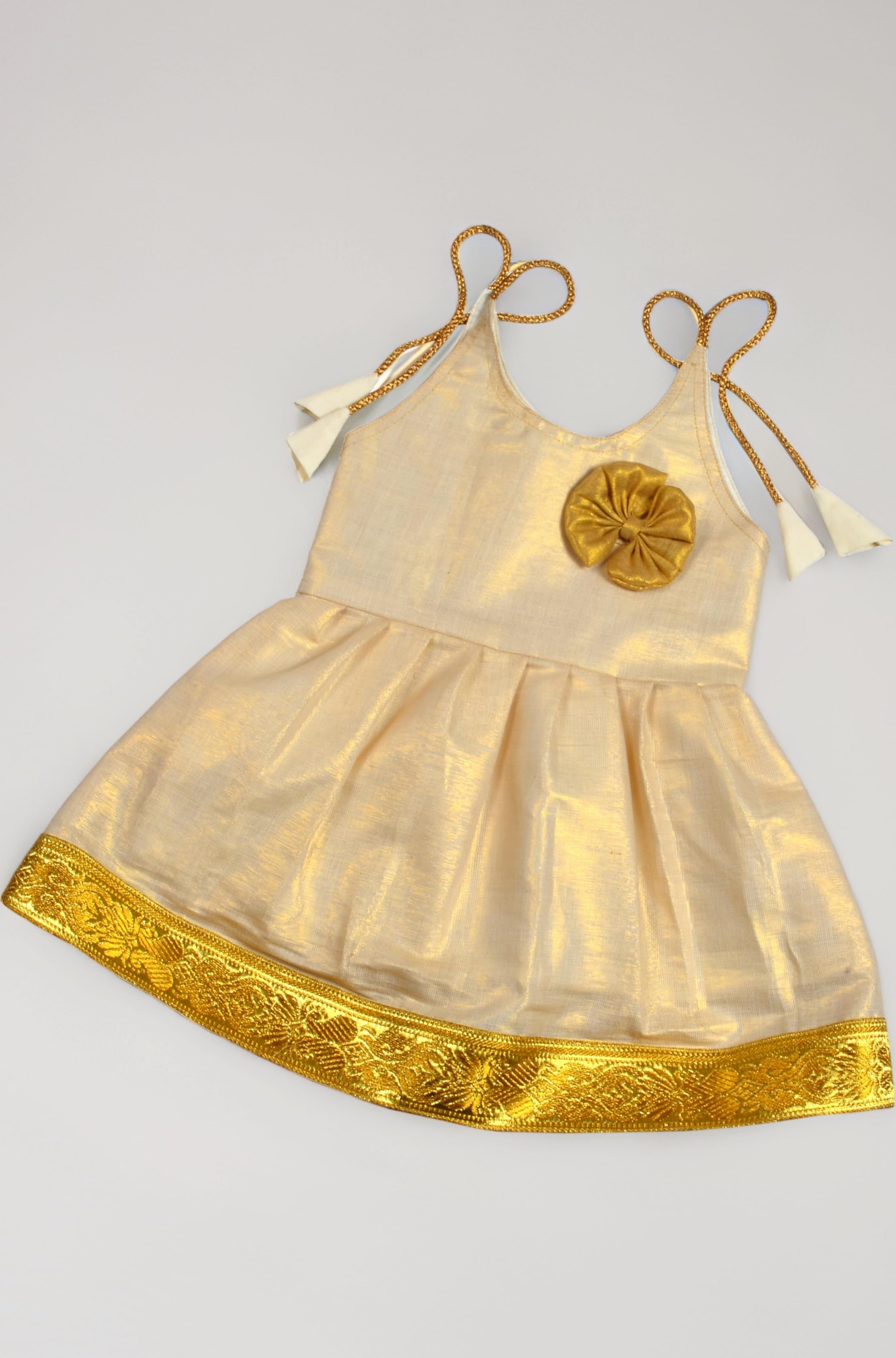 Sathiyas Cotton Kids Baby Girls Frocks | Knee Length Kerala Onam Tissue | Traditional Embroidered South Indian | Western Frock Princess Birthday | Dress for Girls