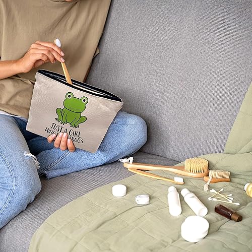 Miniatura 4 de Bolsa de cosméticos de maquillaje de rana, Just a Girl Who Loves Frogs Makeup Travel Neceser de viaje, regalos para los amantes de las ranas,