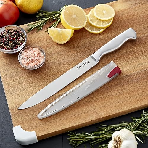 Miniatura 7 de Sabatier Cuchillo de rebanar de acero inoxidable forjado con cubierta de hoja autoafiladora Edgekeeper, cuchillo de cocina de acero inoxidable de