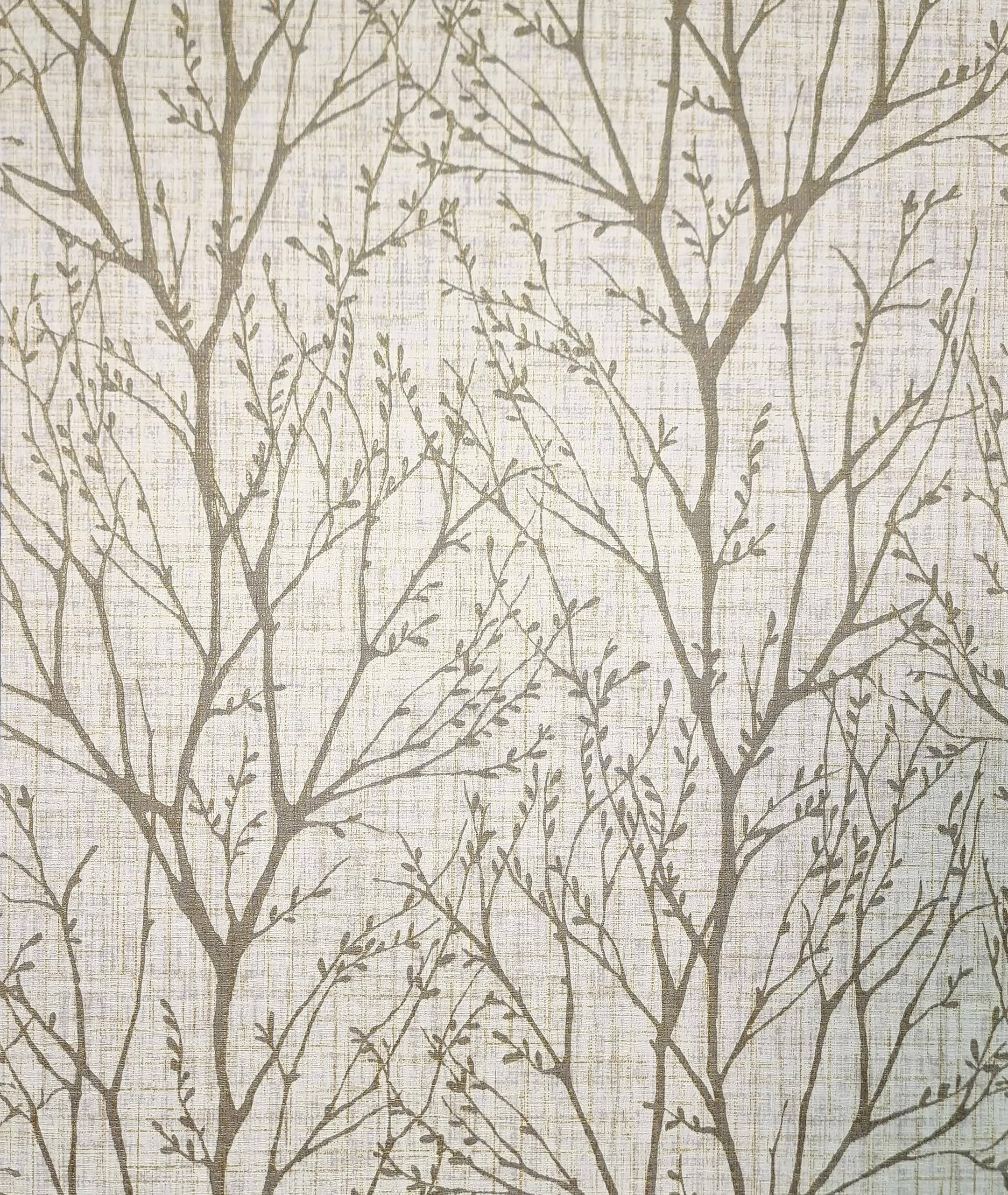 Crown Lynford Trees Natural Wallpaper - Fabric Effect - Cream - Midweight Vinyl - Paste the Wall