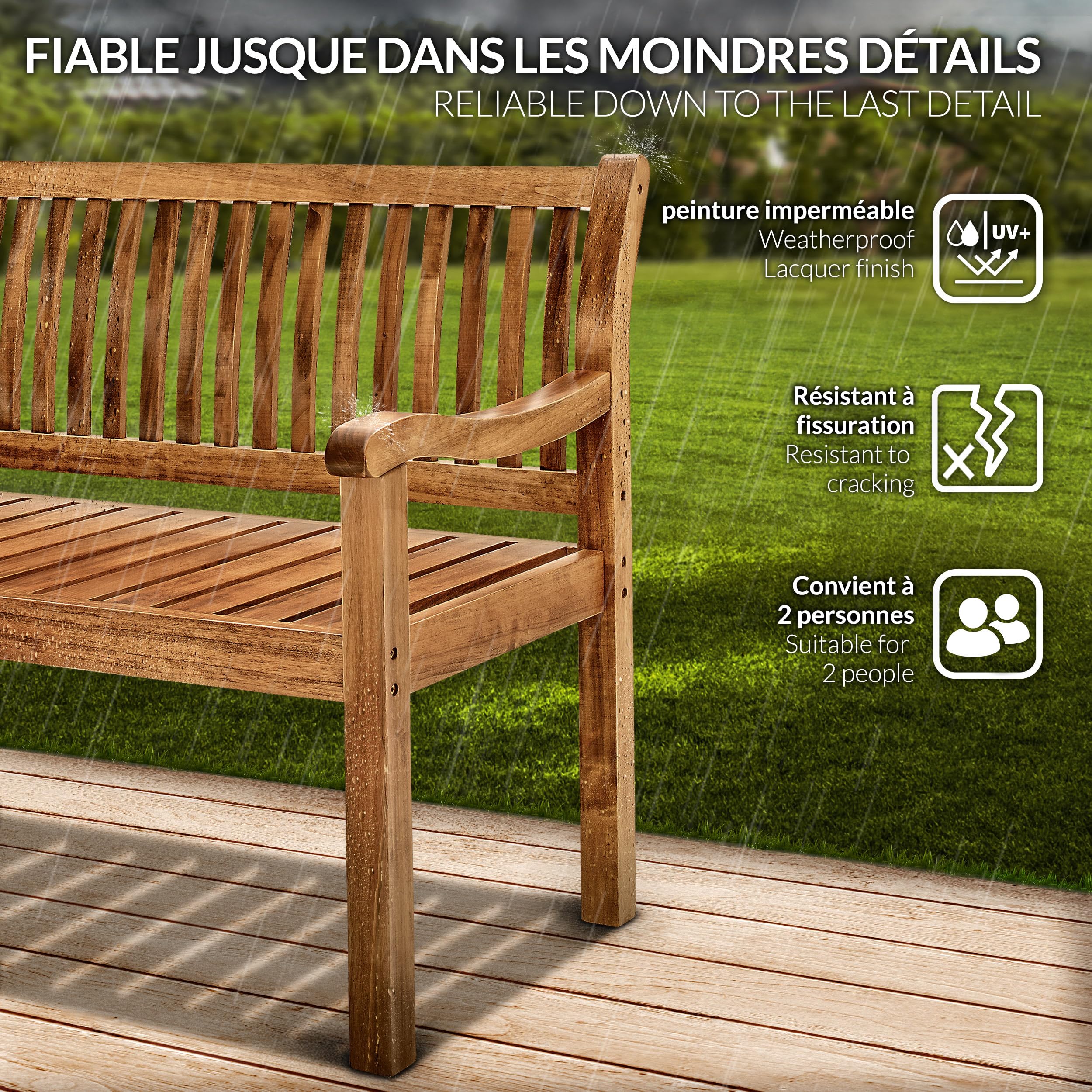 tillvex Banc de Jardin 150 cm en Bois avec Couverture | Solide Banquette d'Extérieur 3-4 Places | Jusqu'à 320 kg de Charge | Meuble de Terrasse, Parc, Patio, Balcon