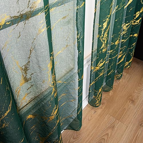 Miniatura 3 de Lavyhuno Cortinas traslúcidas doradas de 96 pulgadas de largo, juego de 2 paneles con bolsillo para barra para decoración de Navidad, decoración de