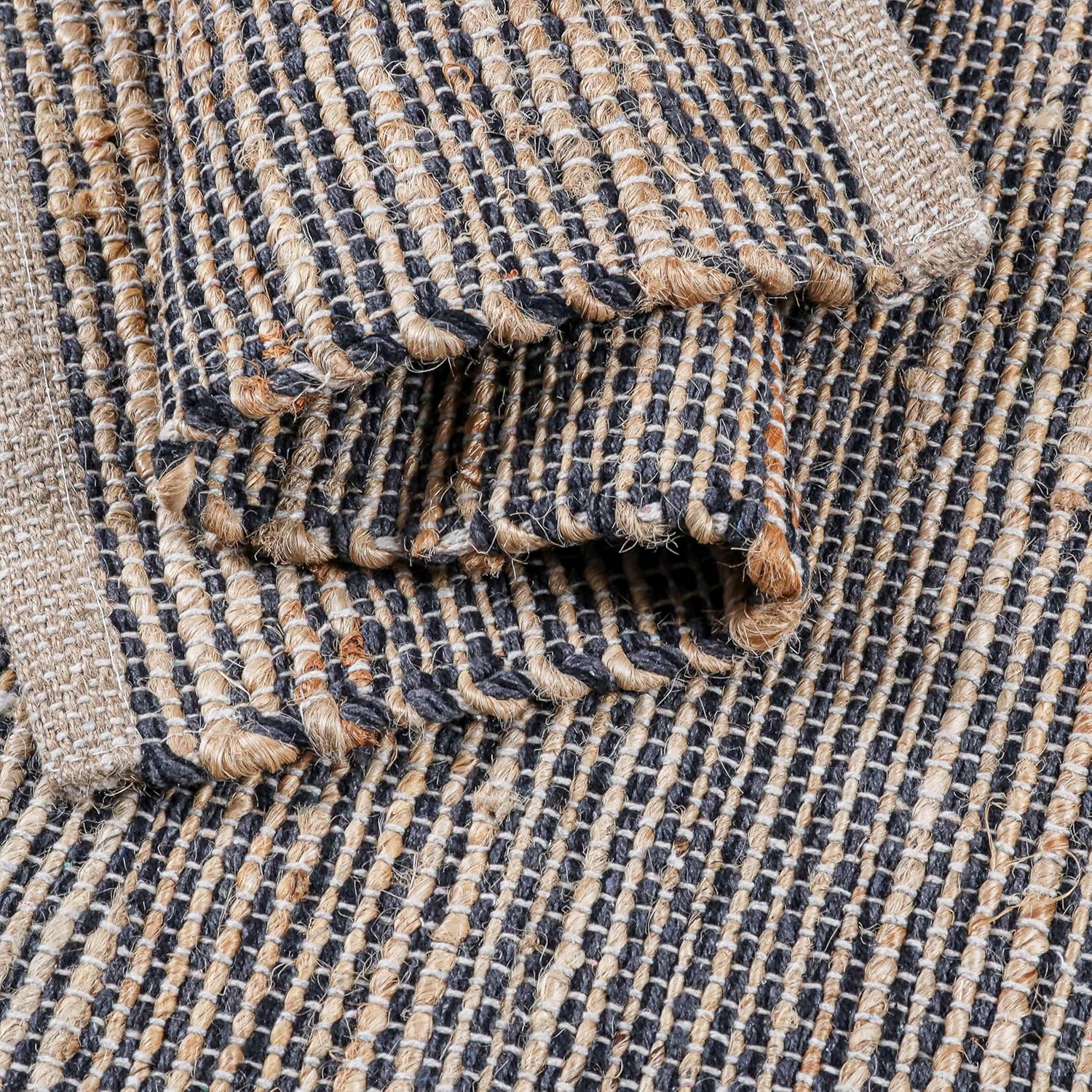 Jute Placemats Set of 4 - Boho Woven Placemats for Dining Tables, Rustic Farmhouse Style, Cotton and Jute, Neutral Colorful Table Mat, 13x19 Inch, Indoor Kitchen Decor -Natural- Grey Charcoal