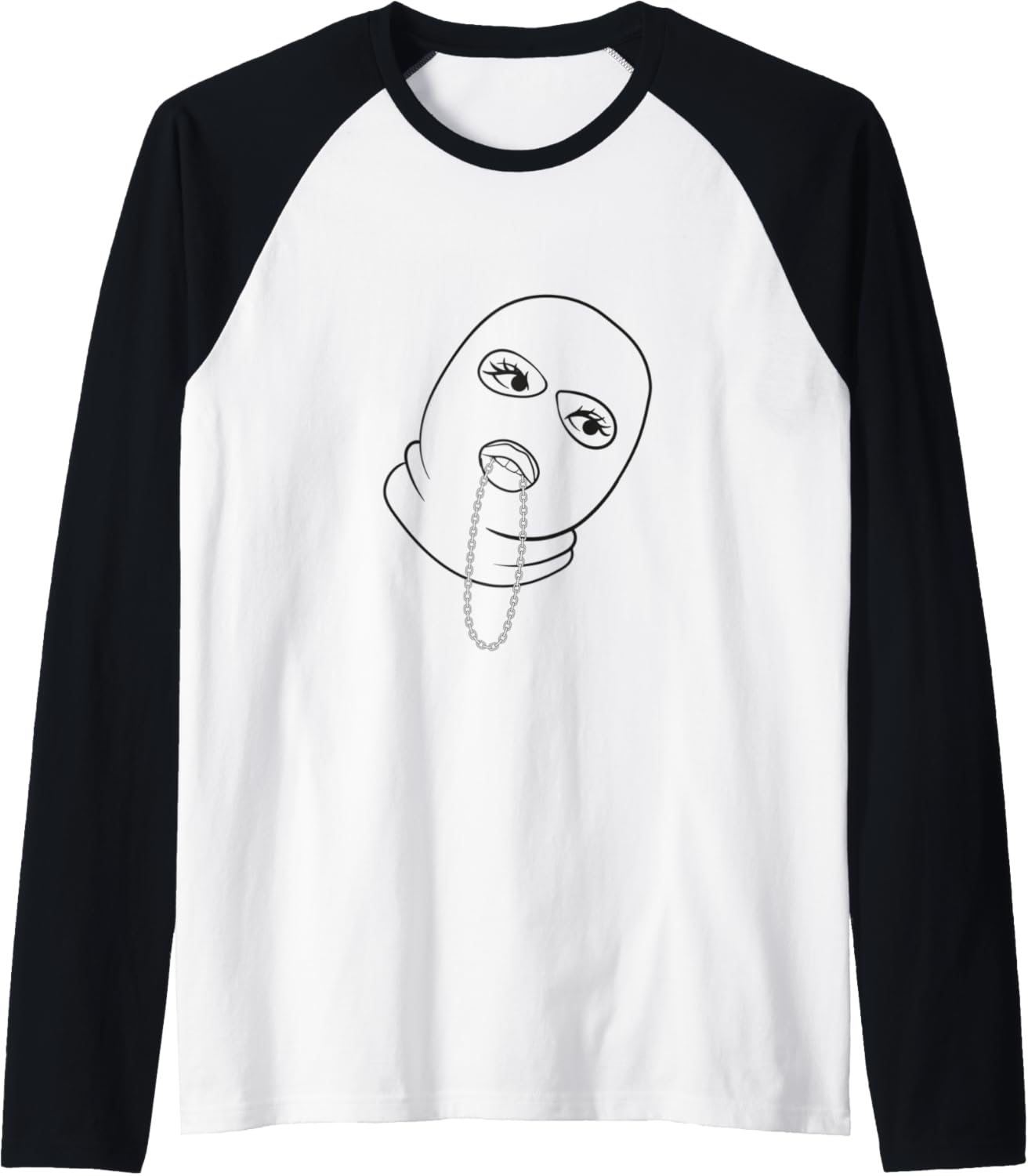 Baddie Aesthetic Ski Mask Necklace Woman Urban Look Raglan Baseball Tee