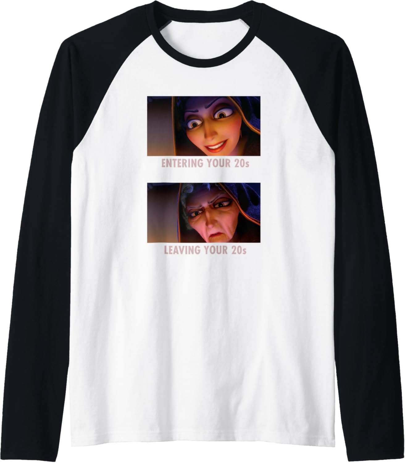 Disney Villains Mother Gothel Entering/Leaving Your 20s Meme Camiseta Manga Raglan